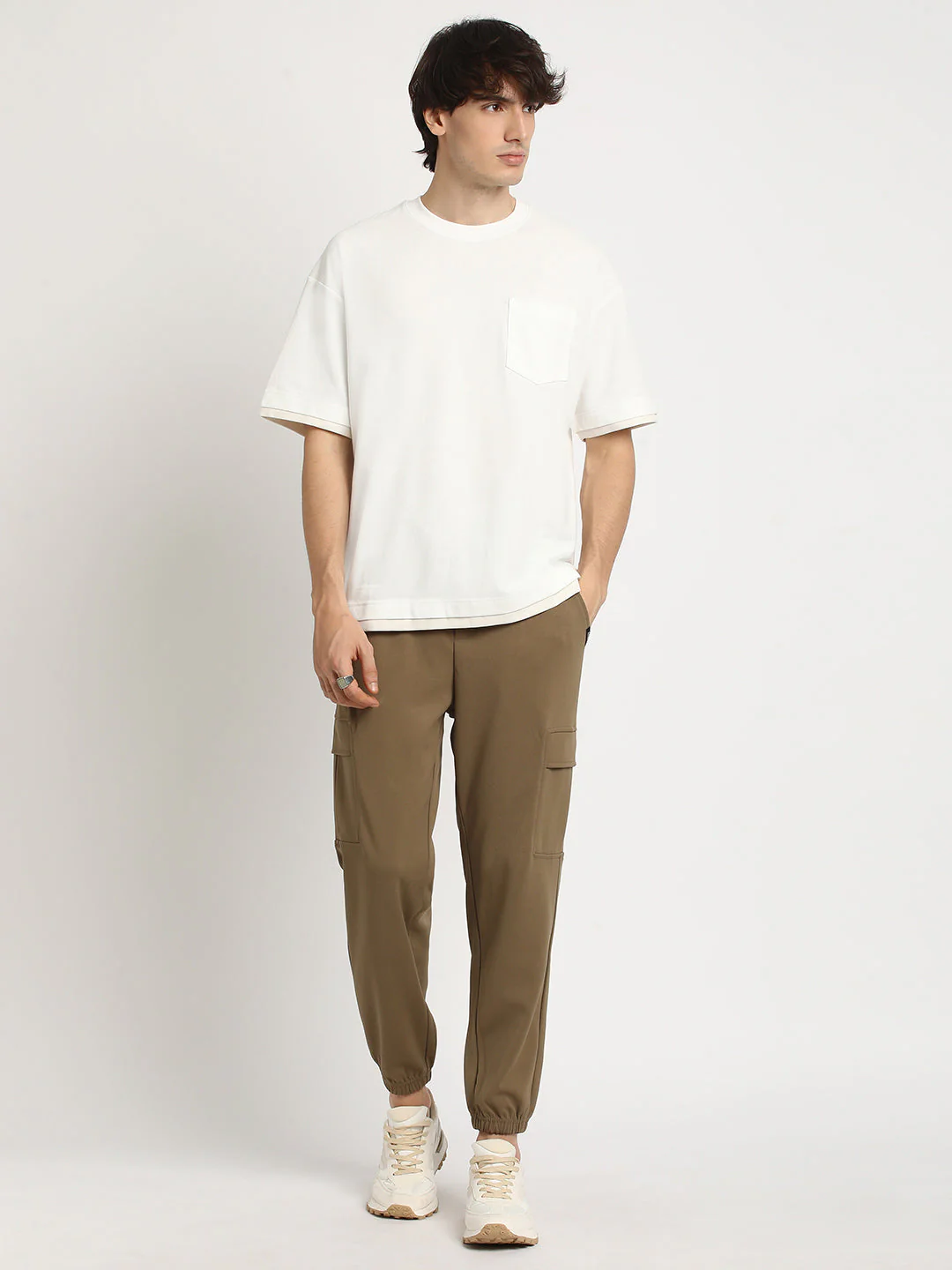 Men White Oversized Fit Round Neck T-shirt - Image 6