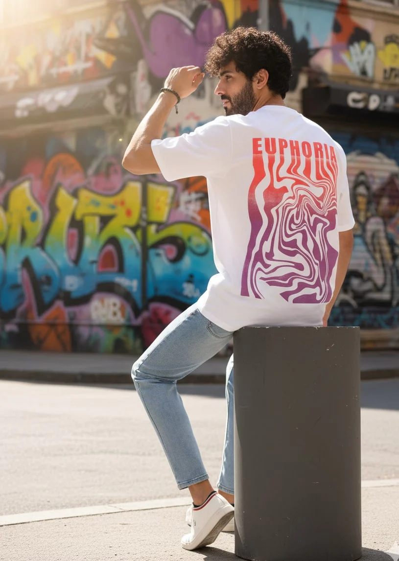 Men White Oversized Printed T-shirt - Image 2