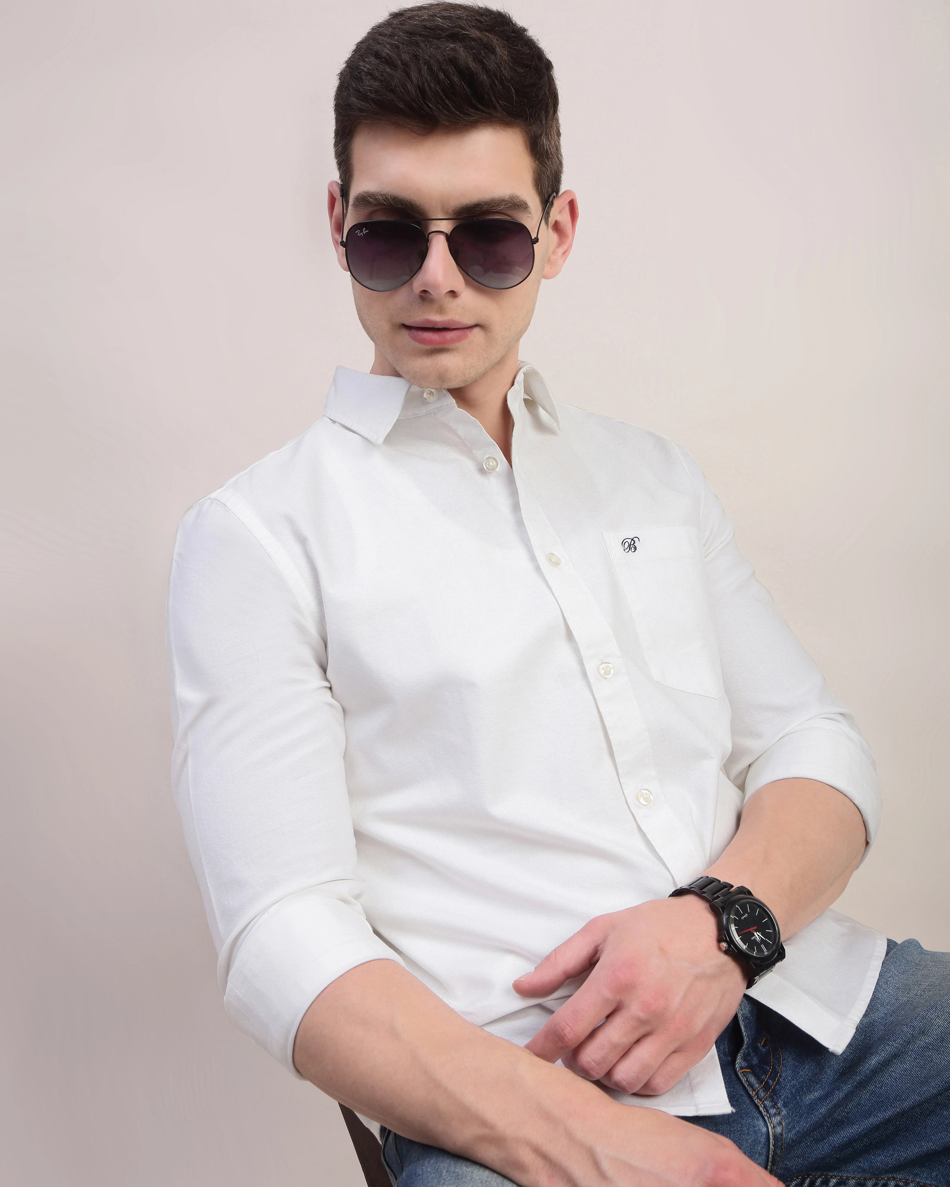 Men White Oxford Shirt - Image 7
