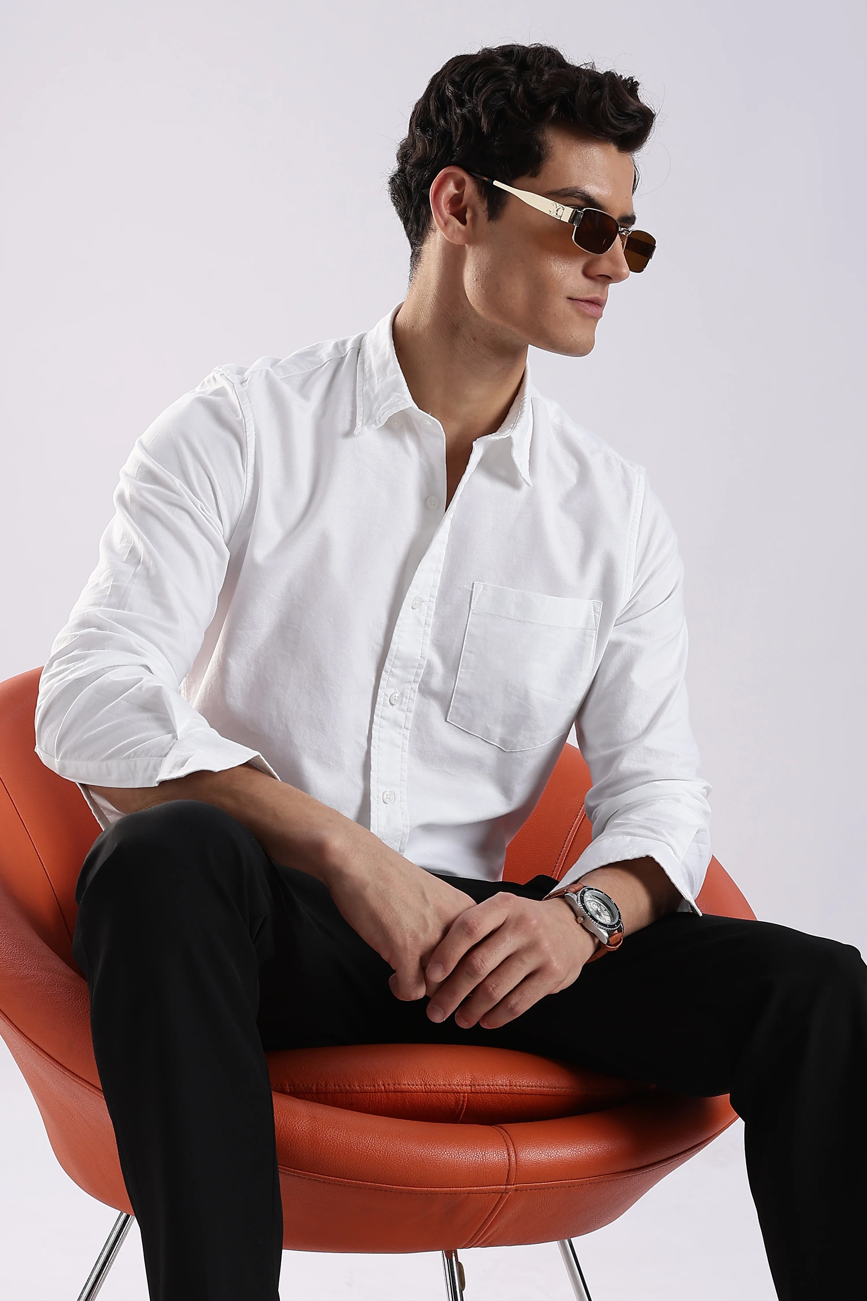 Men White Oxford Solid Shirt - Image 10