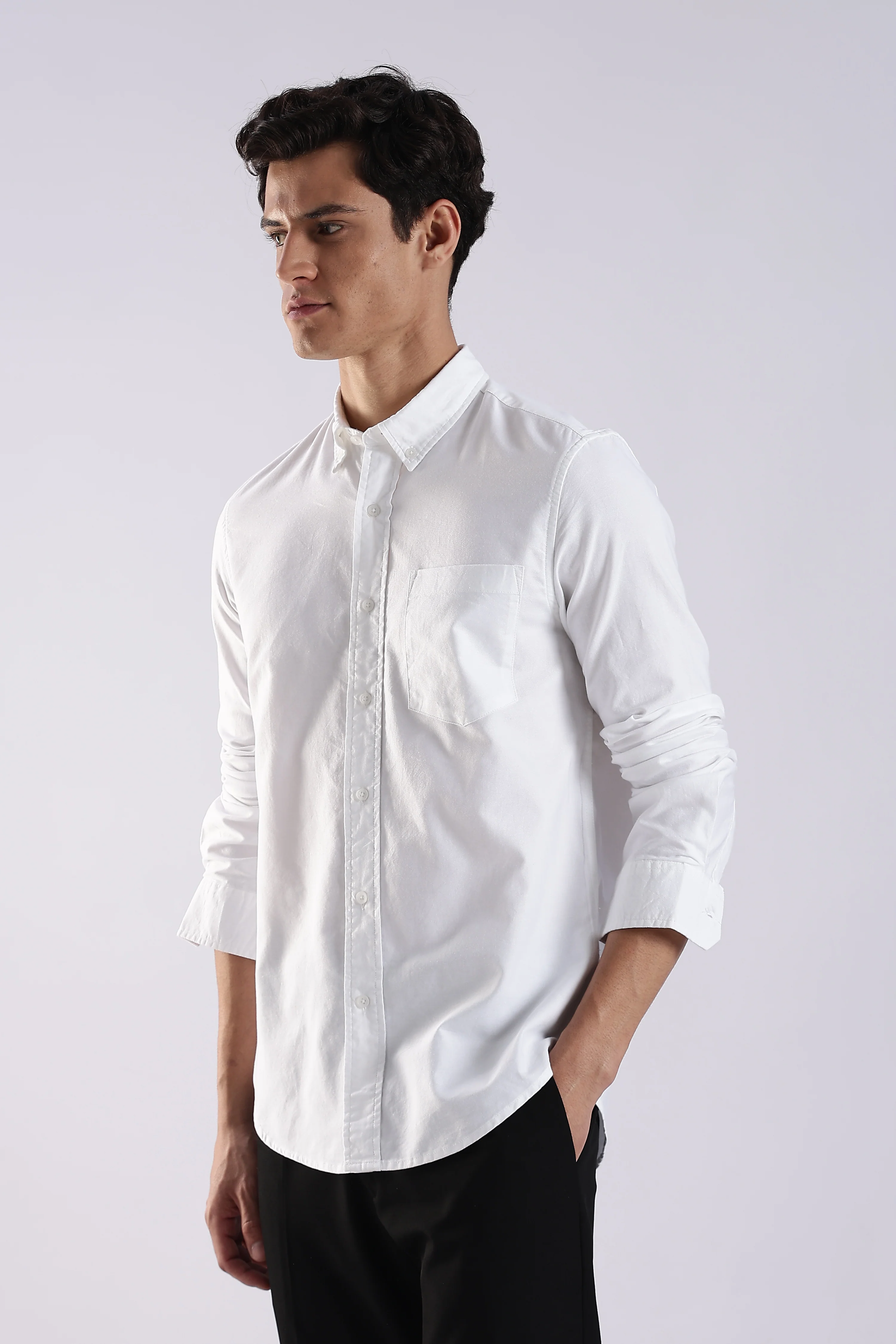 Men White Oxford Solid Shirt - Image 3