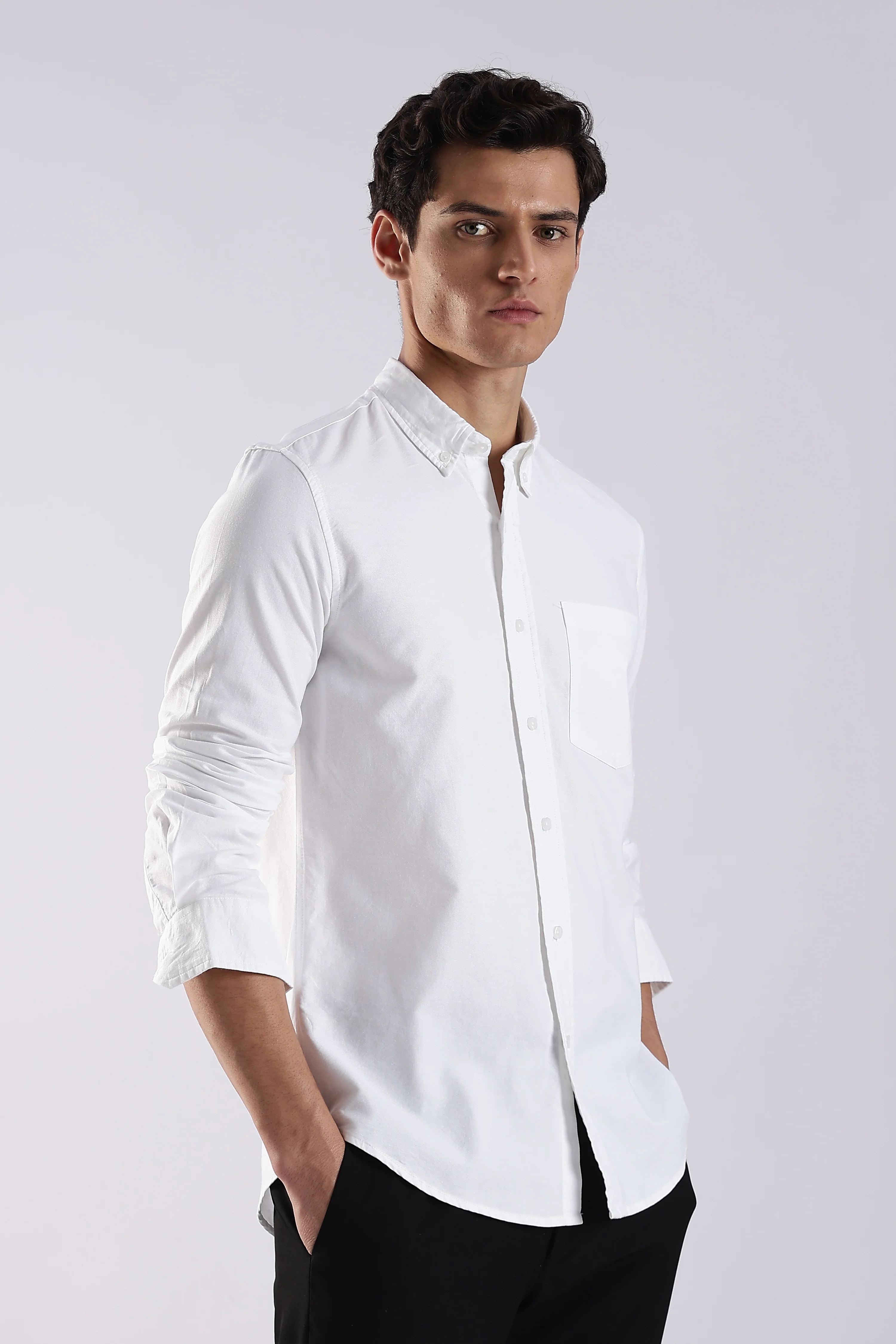 Men White Oxford Solid Shirt - Image 4