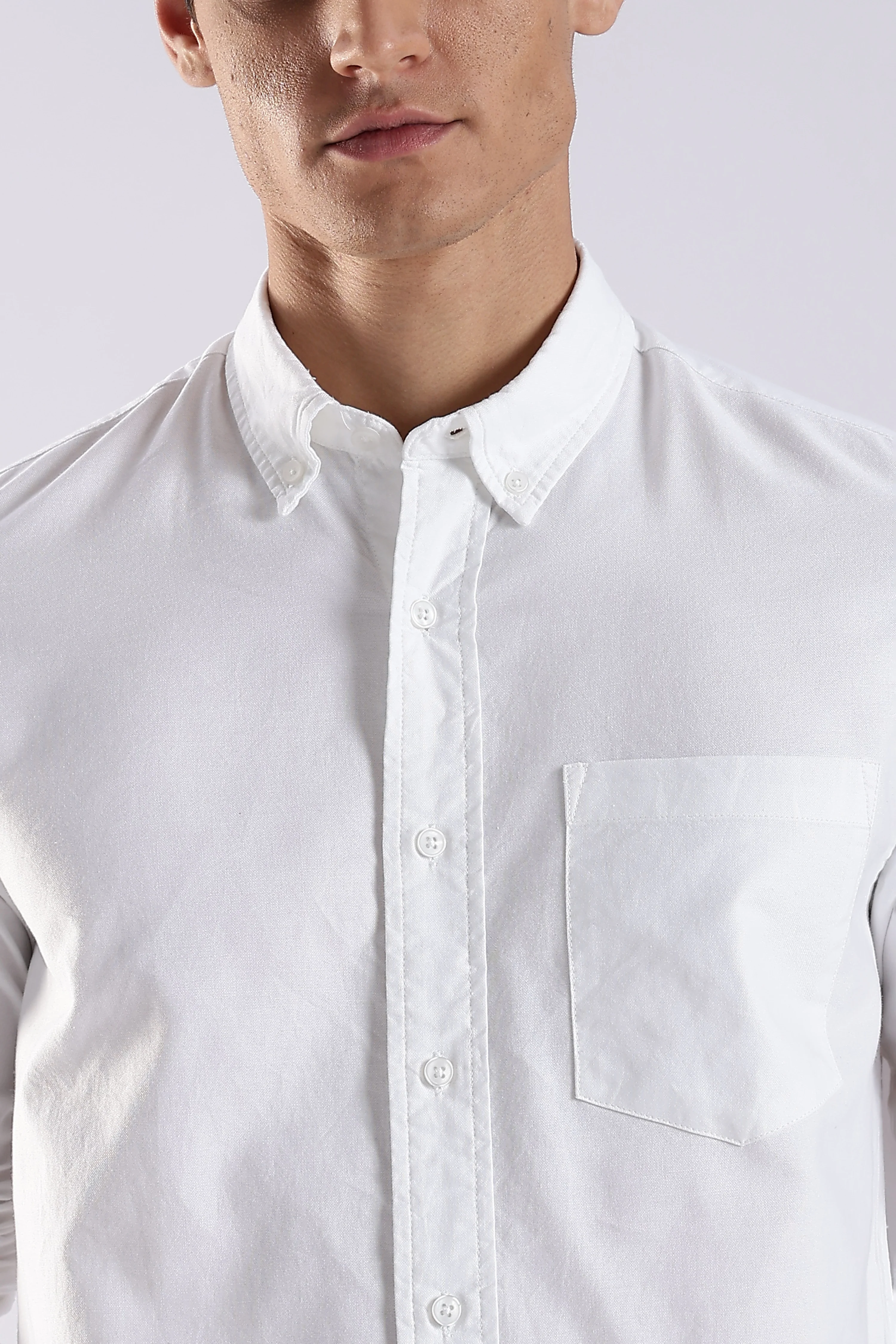 Men White Oxford Solid Shirt - Image 5
