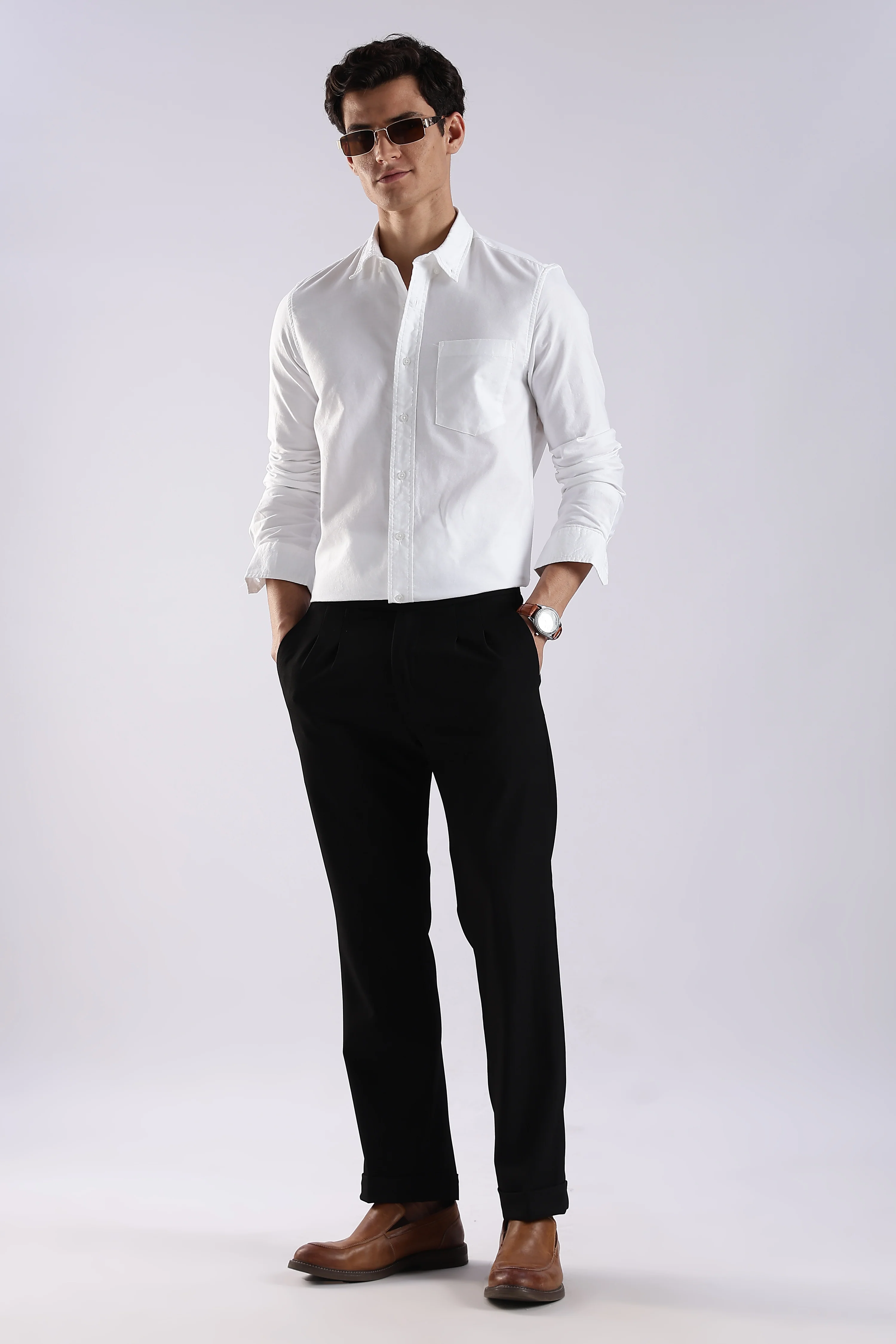 Men White Oxford Solid Shirt - Image 6