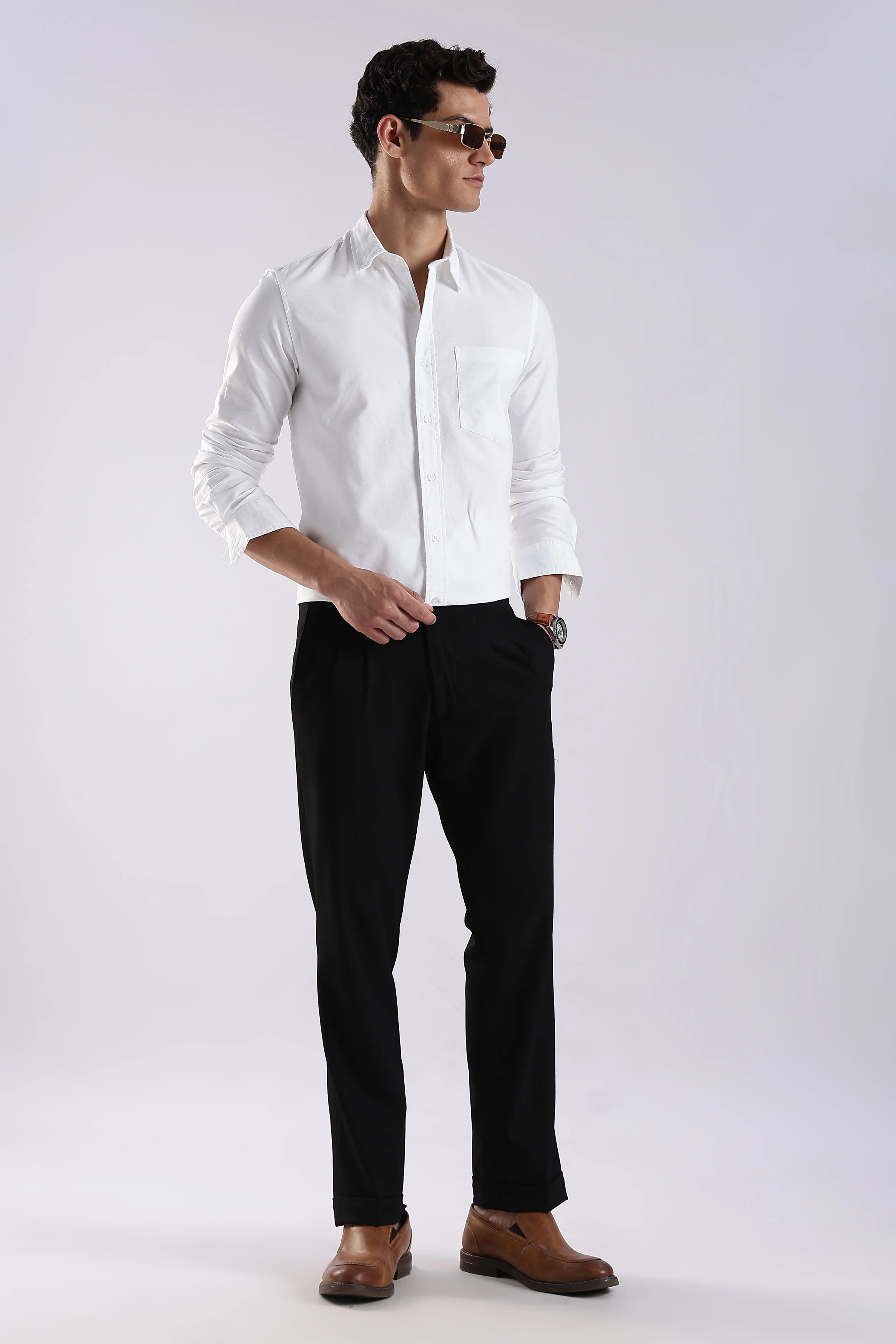 Men White Oxford Solid Shirt - Image 8