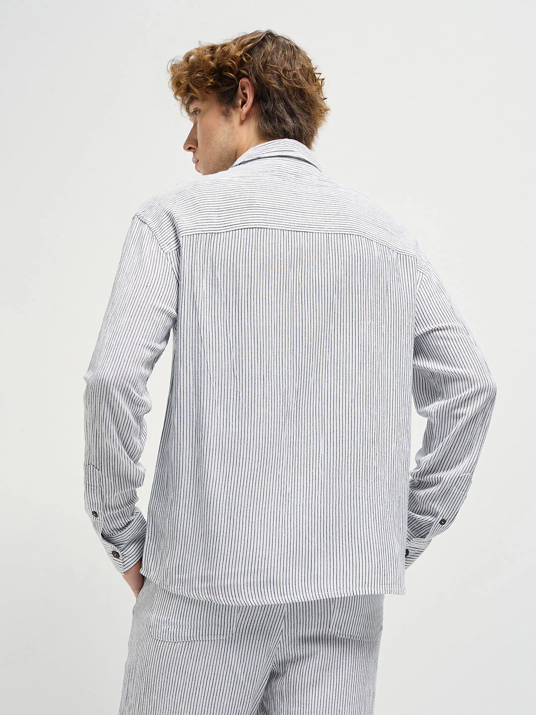 Men White Pinstripes Regular Fit Casual Shirt - Image 2