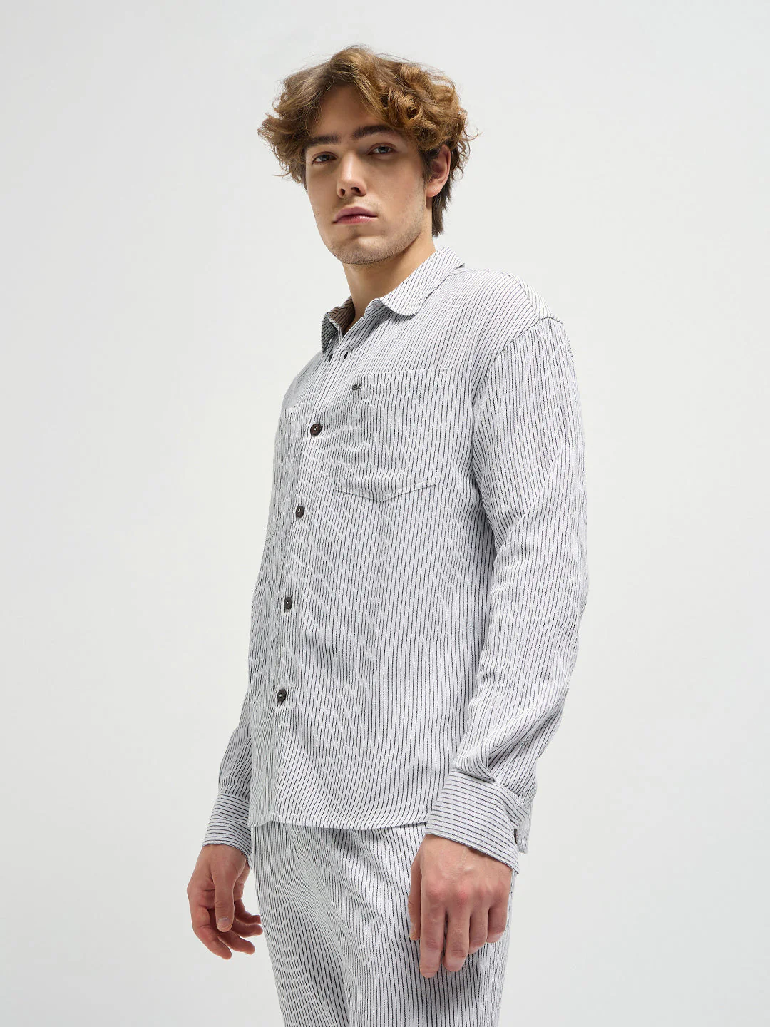 Men White Pinstripes Regular Fit Casual Shirt - Image 3
