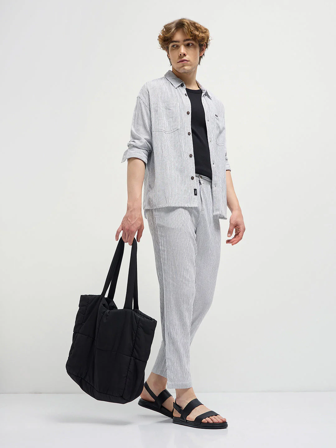 Men White Pinstripes Regular Fit Casual Shirt - Image 4