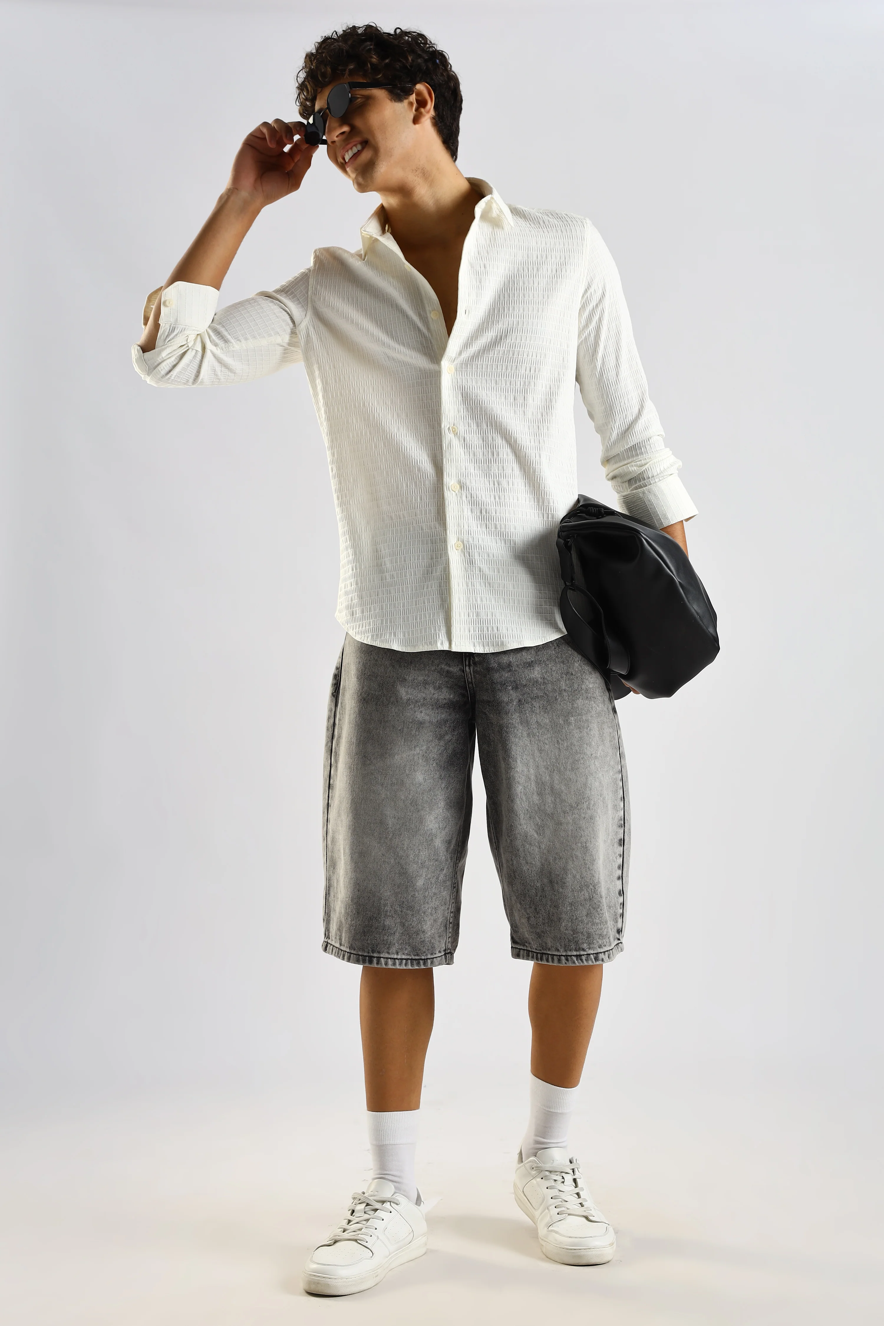 Men White Poly Blend Slim Fit Shirt - Image 5