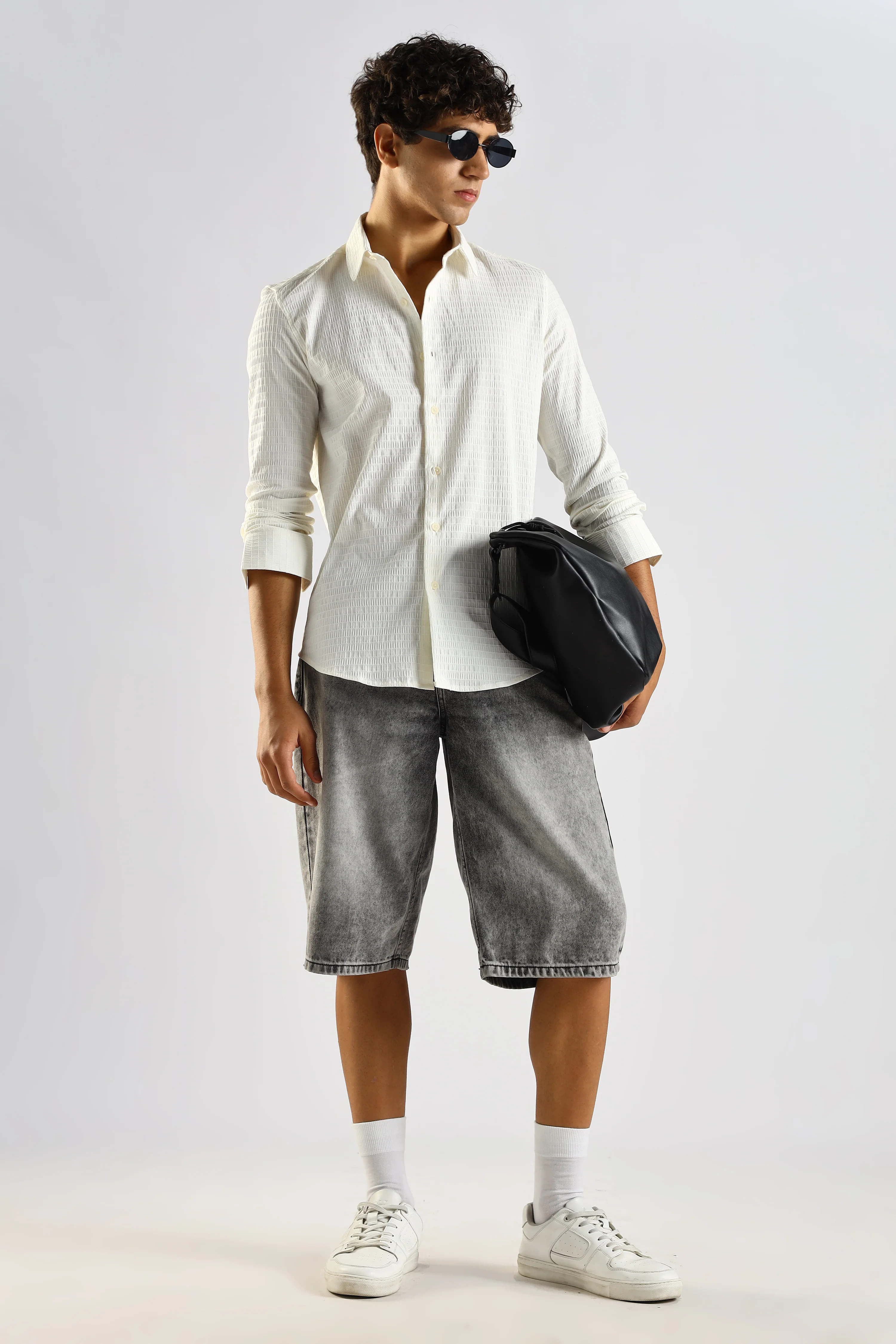 Men White Poly Blend Slim Fit Shirt - Image 8