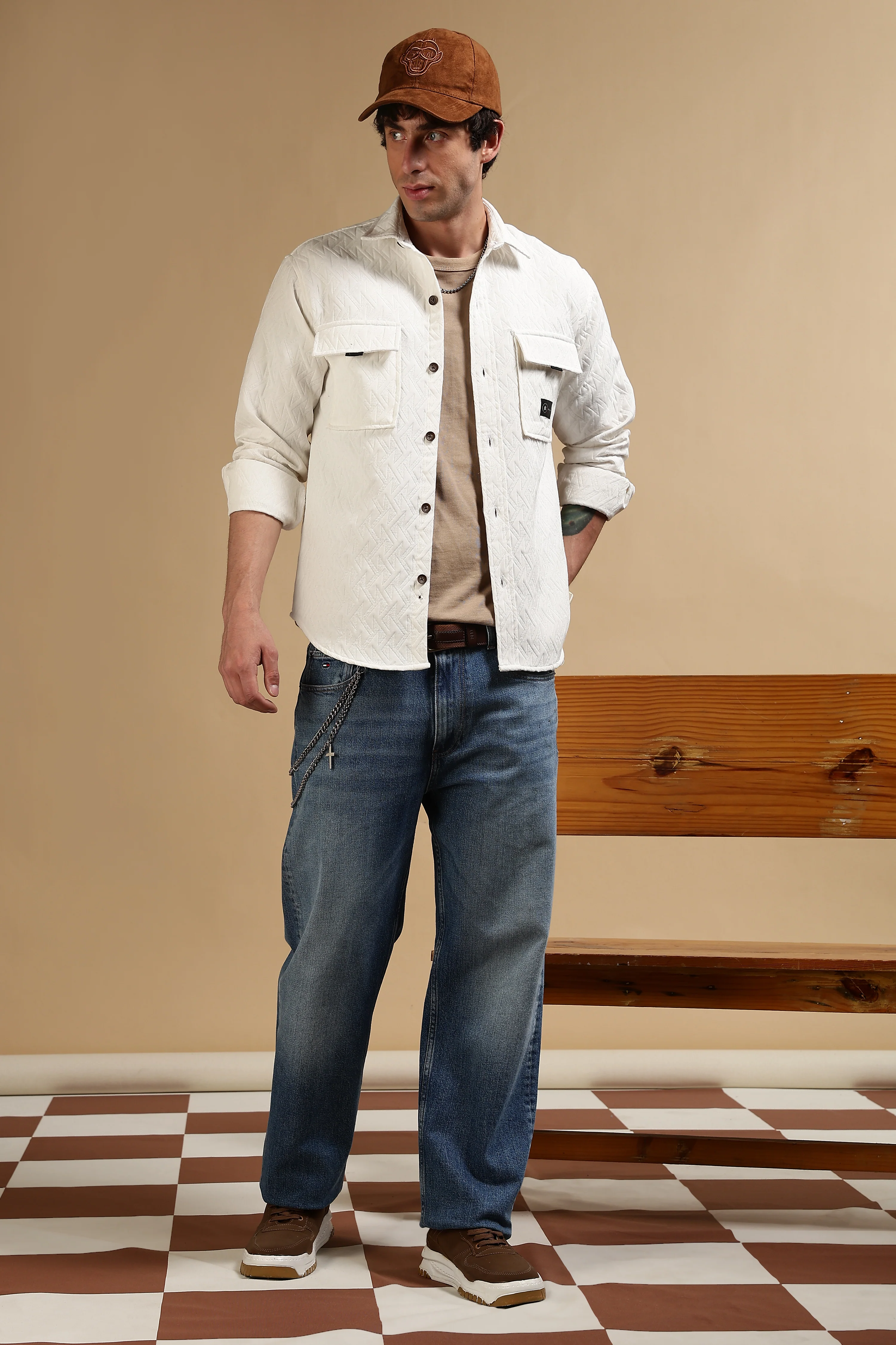 Men White Poly Cotton Shacket - Image 2