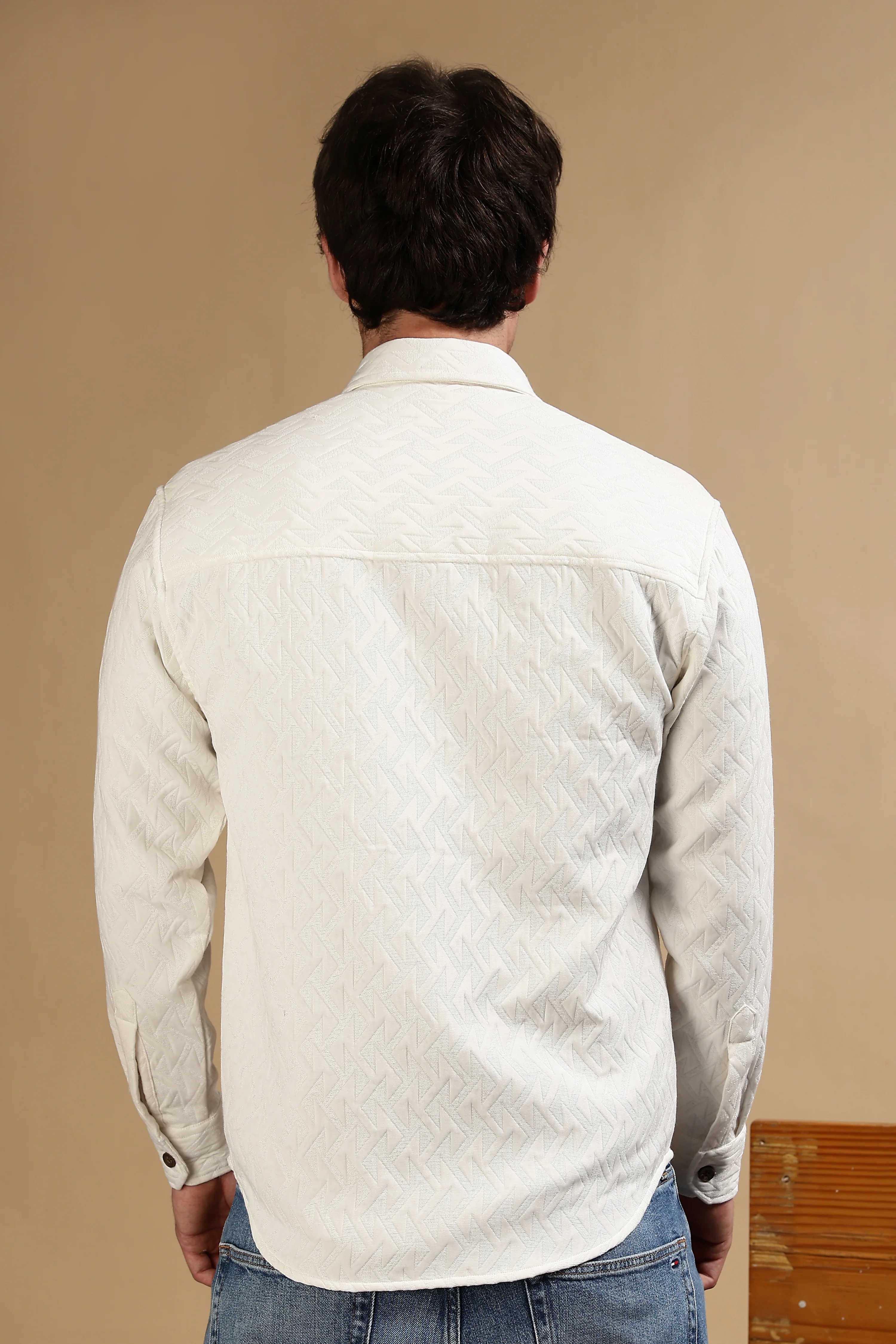 Men White Poly Cotton Shacket - Image 3