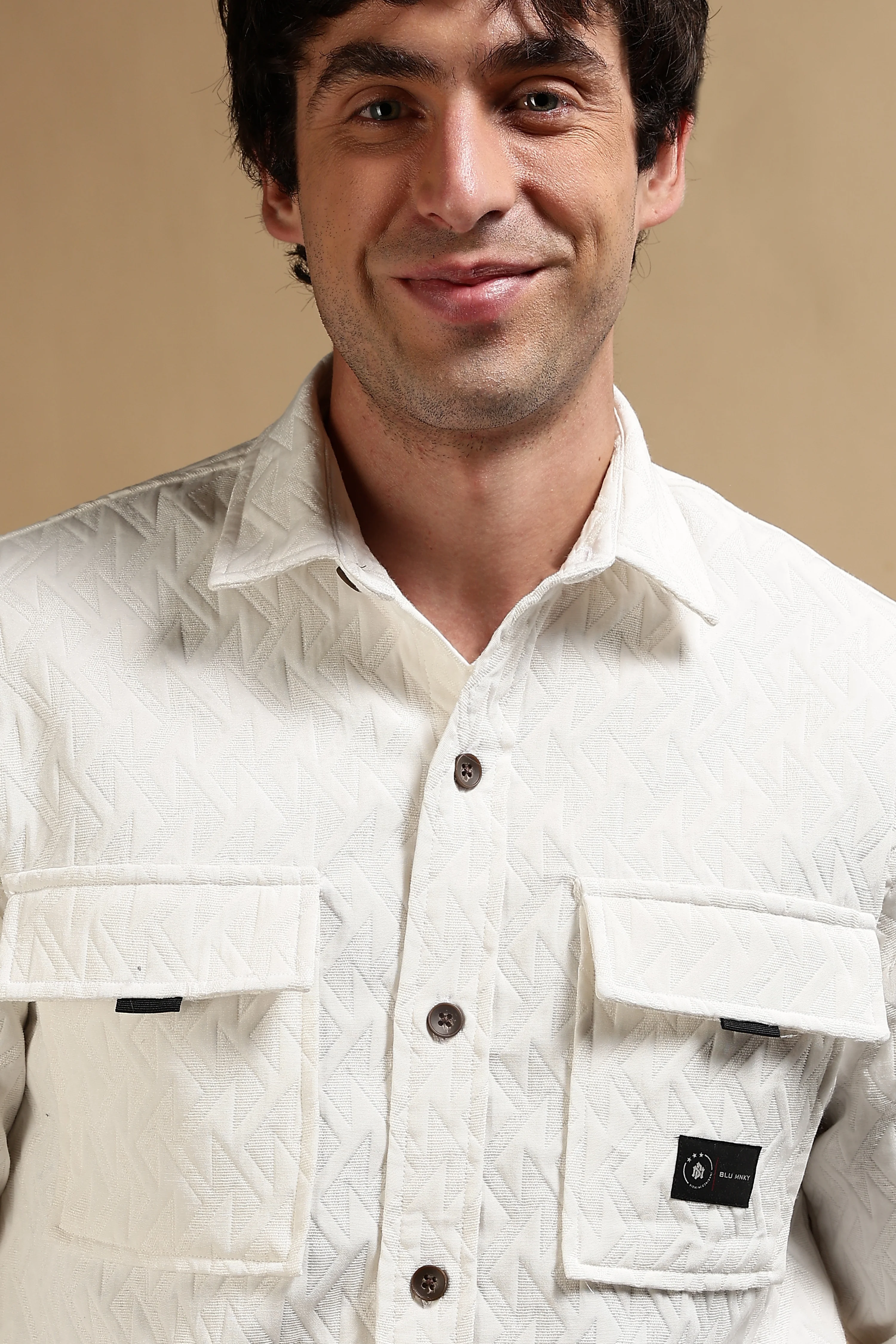 Men White Poly Cotton Shacket - Image 6