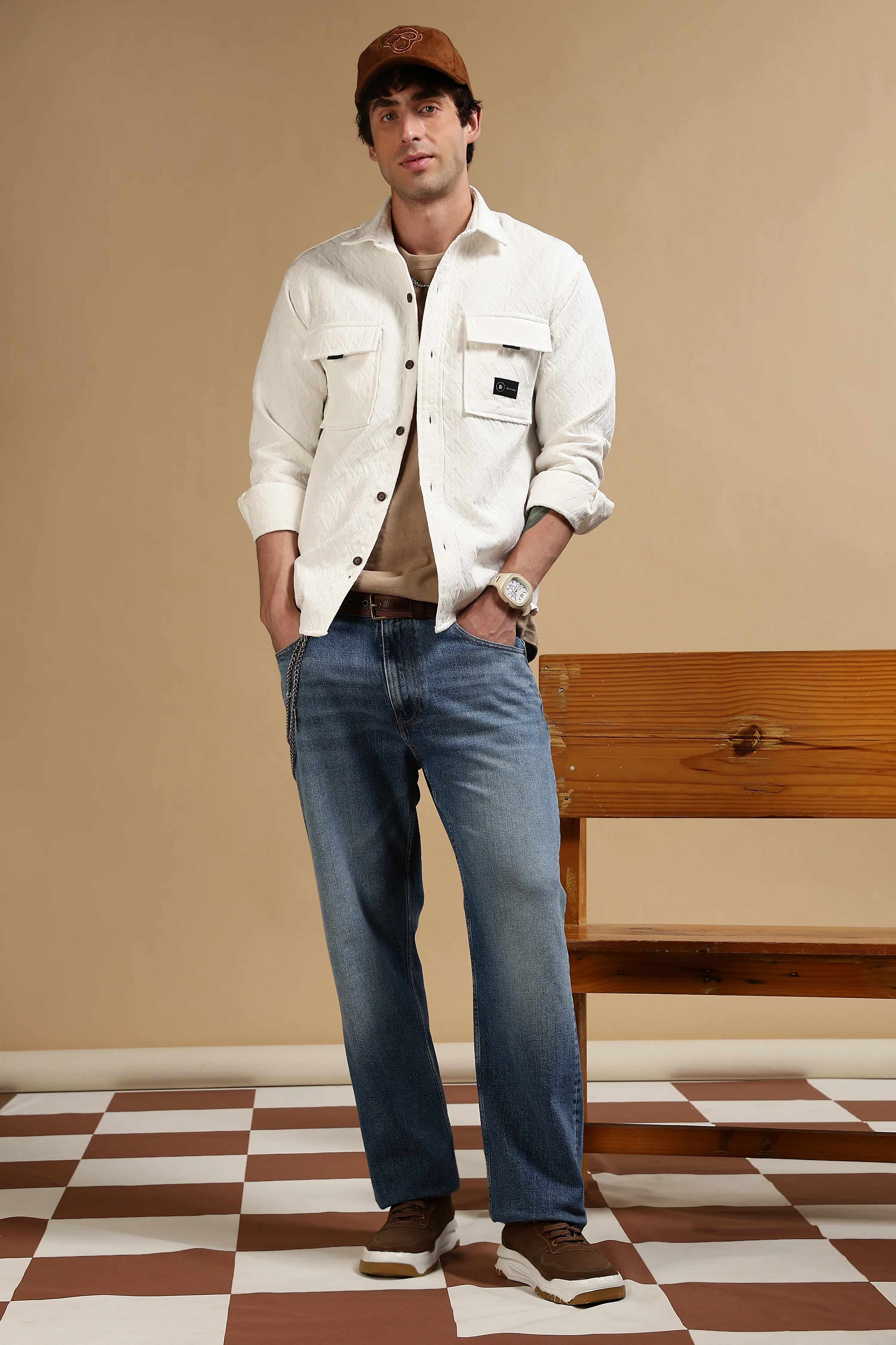 Men White Poly Cotton Shacket - Image 8
