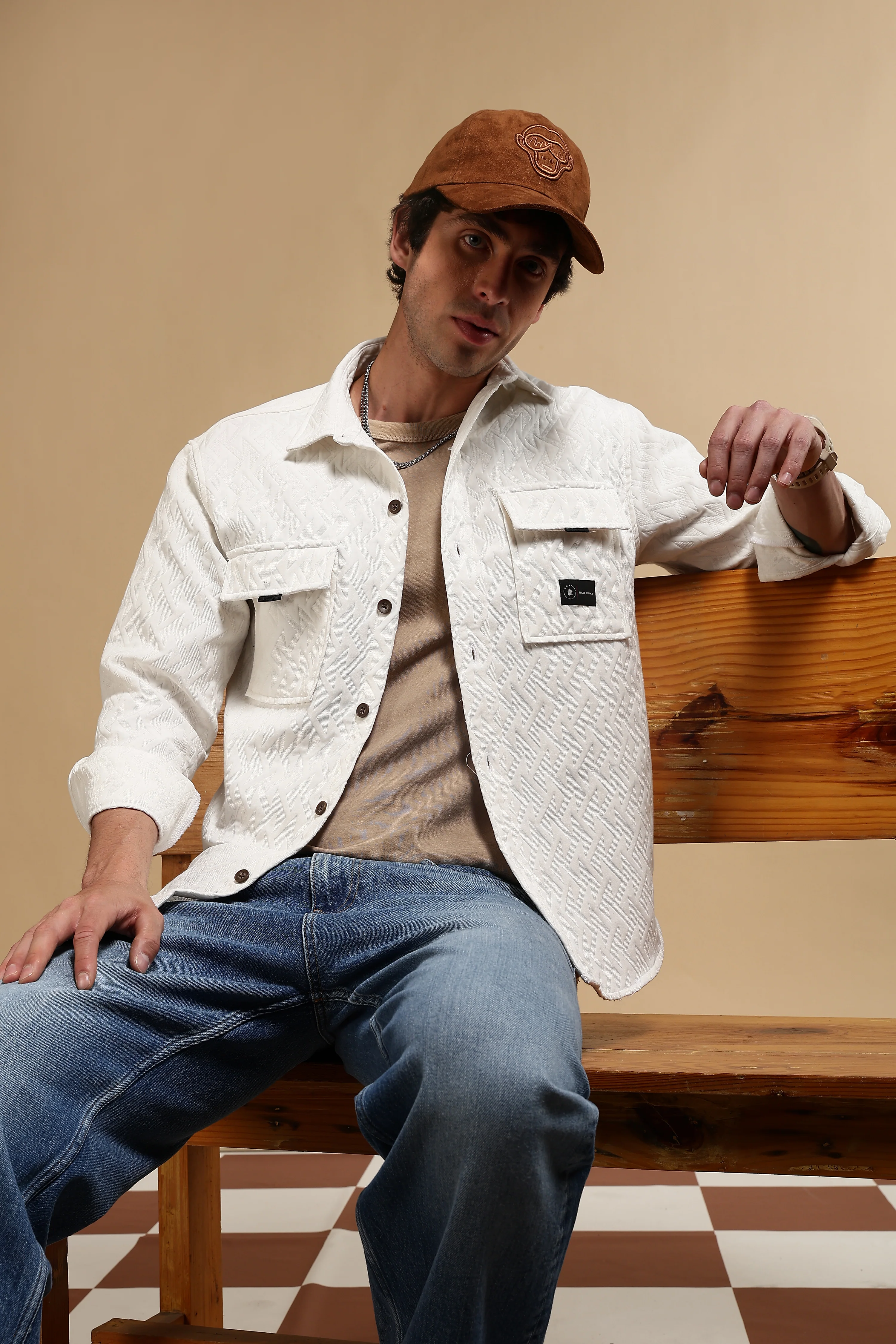Men White Poly Cotton Shacket - Image 9