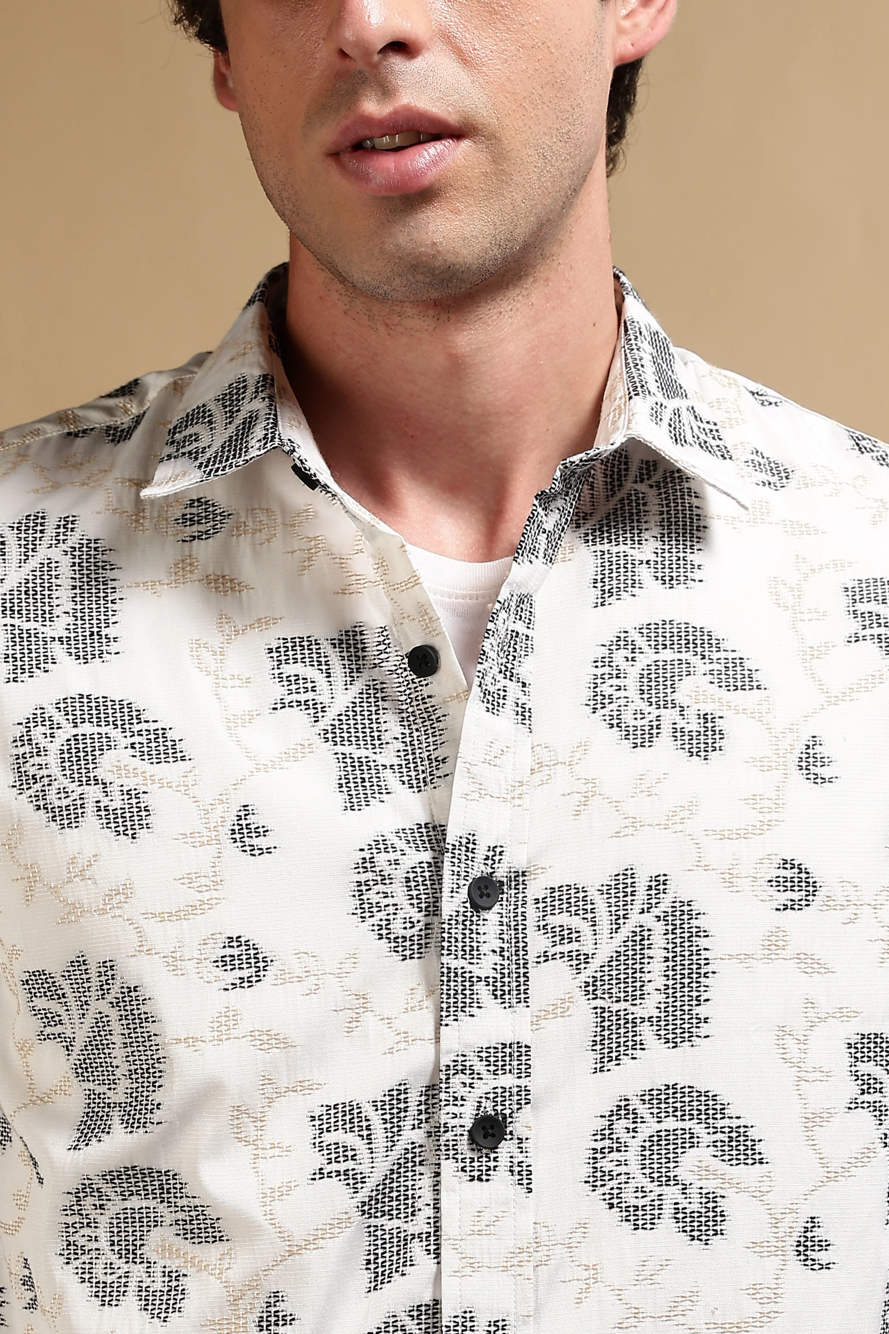 Men White Poly Cotton Slim Fit Shirt - Image 7