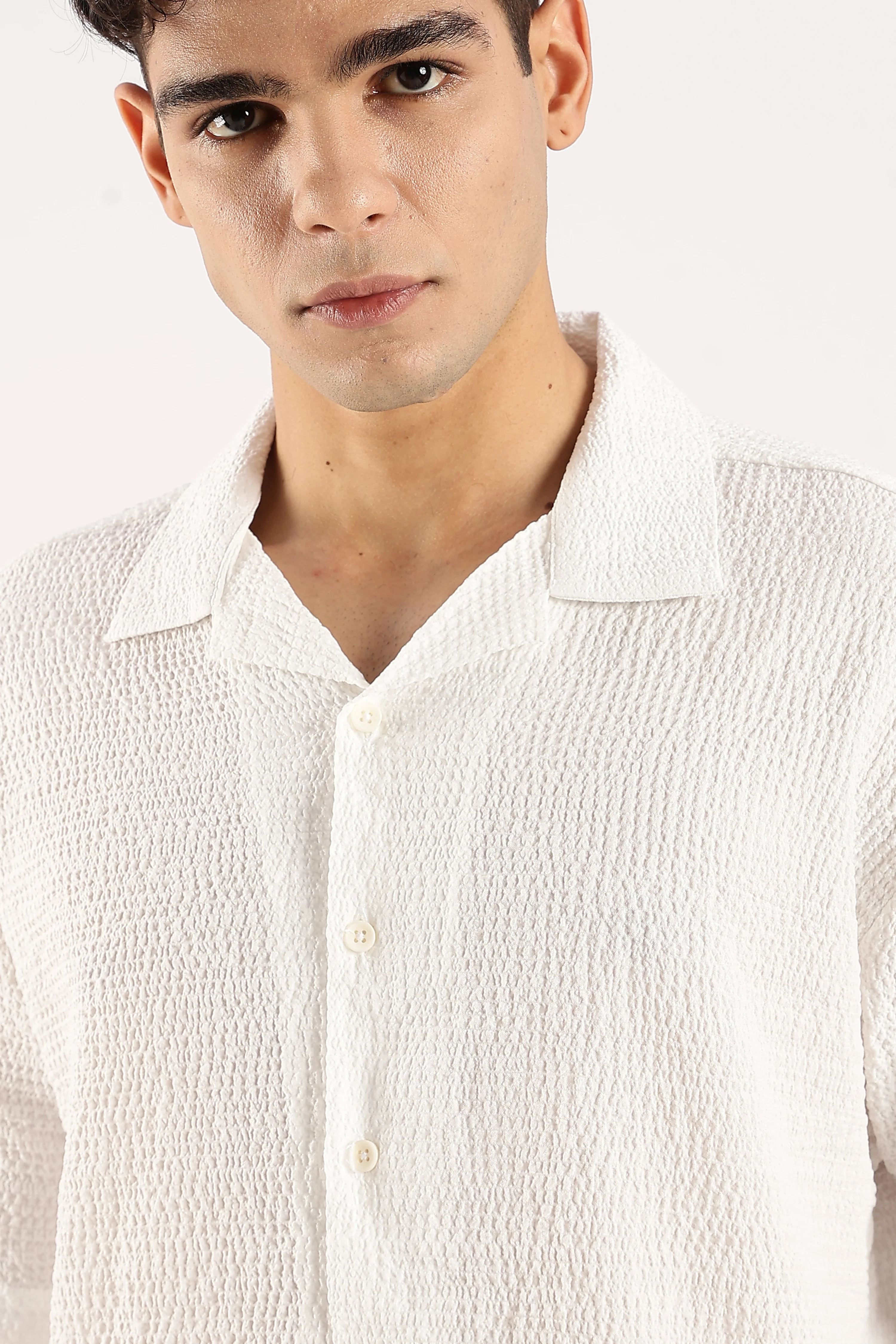 Men White Poly Textured Shirt - Image 10