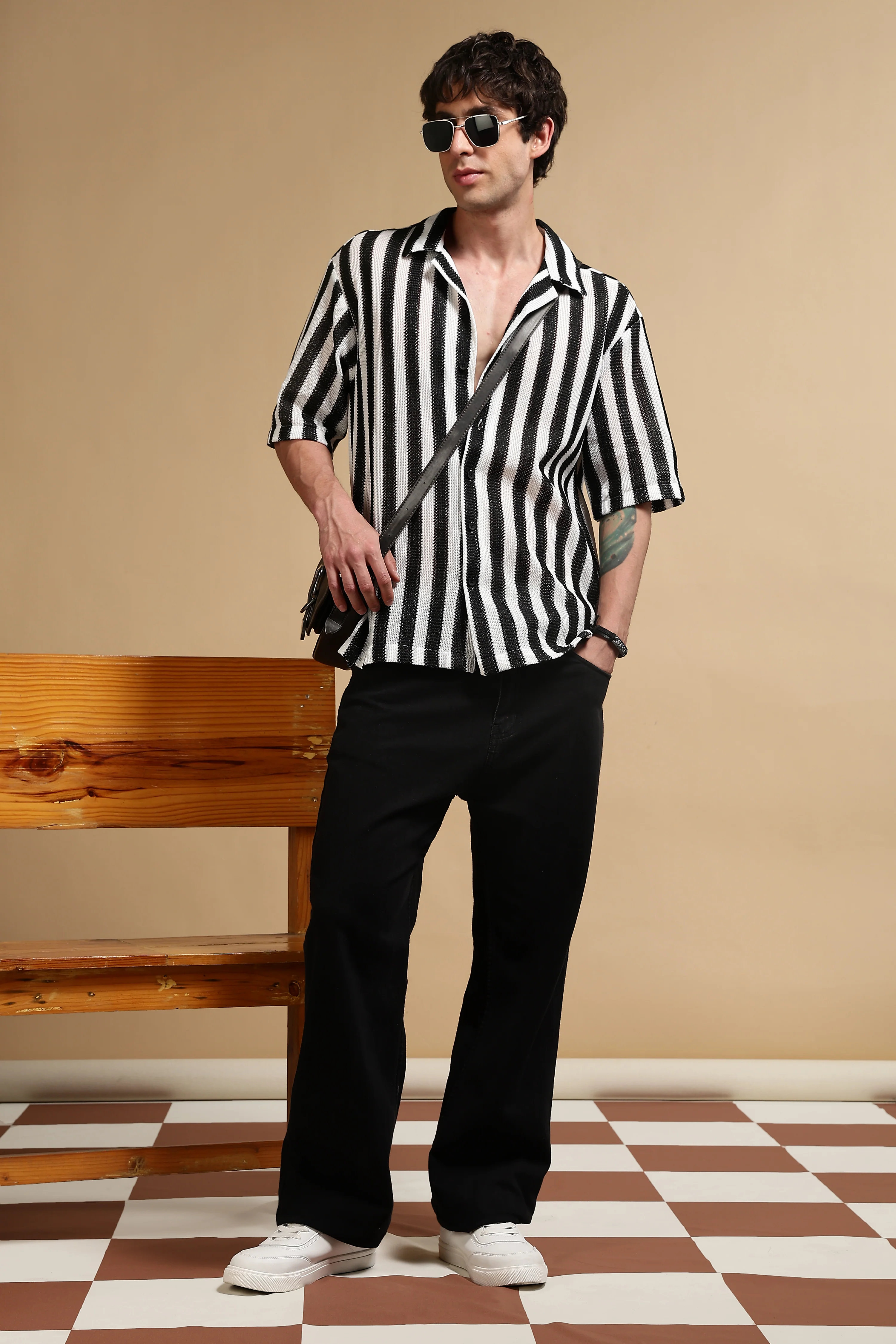 Men White Polyester Croatia Striped Shirt - Image 2
