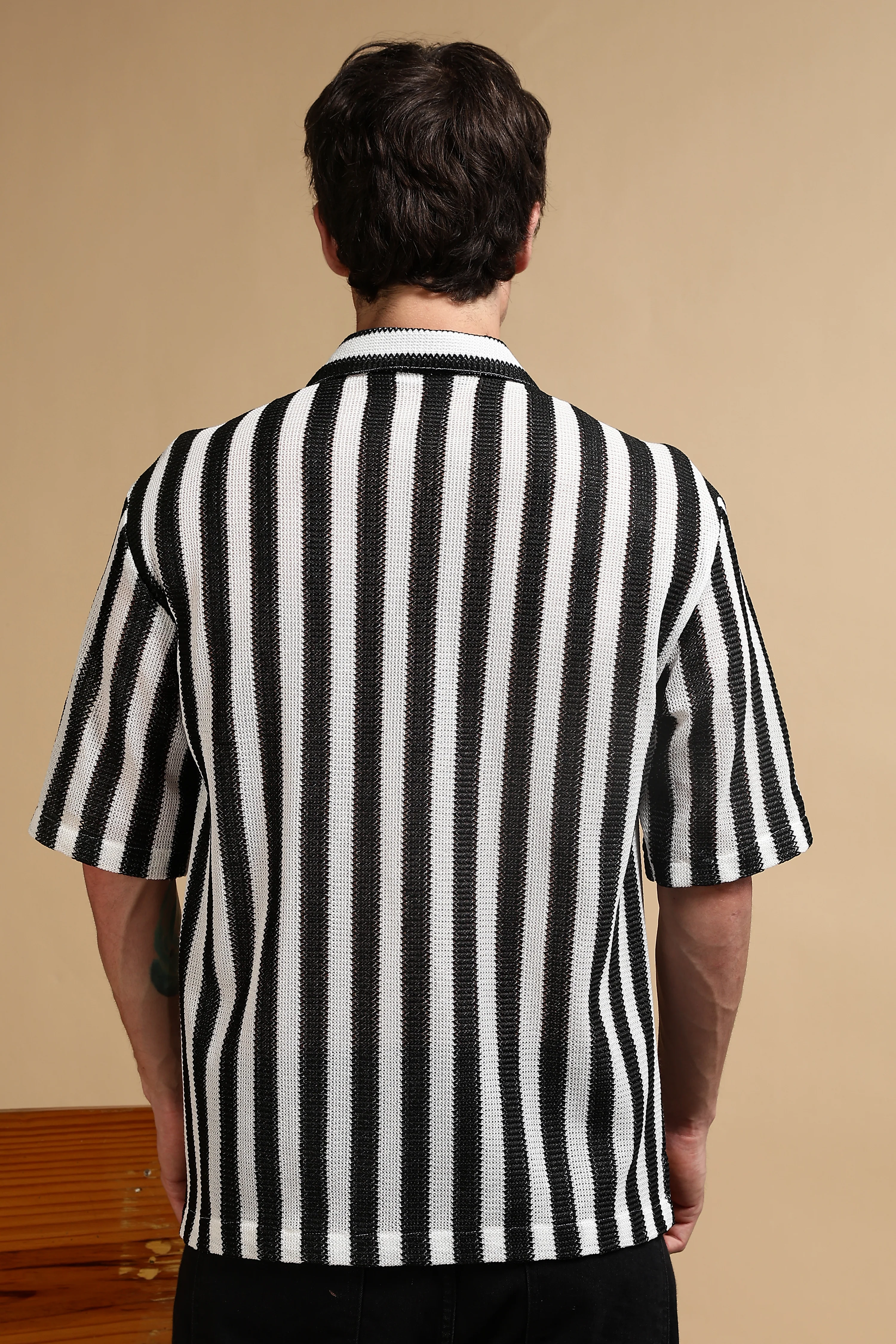 Men White Polyester Croatia Striped Shirt - Image 3