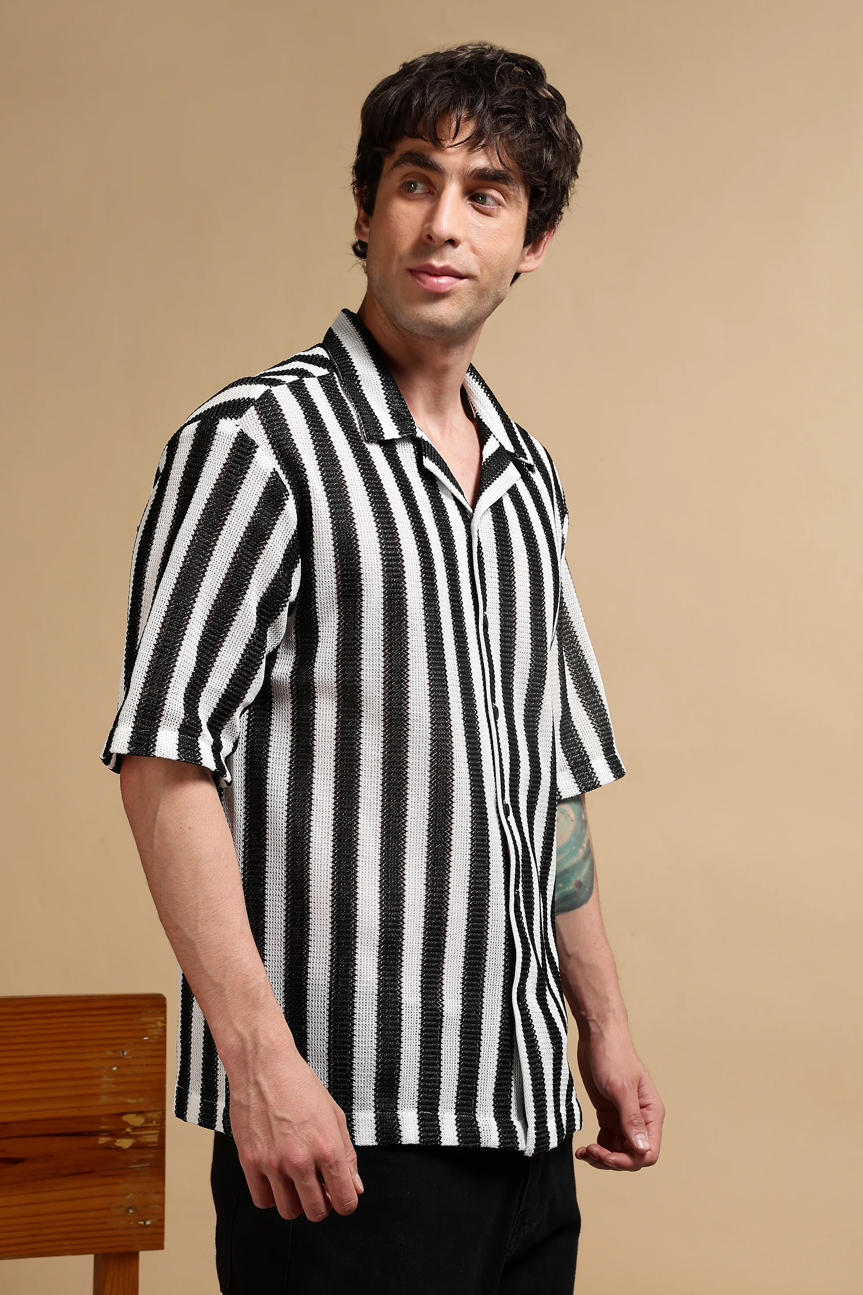 Men White Polyester Croatia Striped Shirt - Image 4