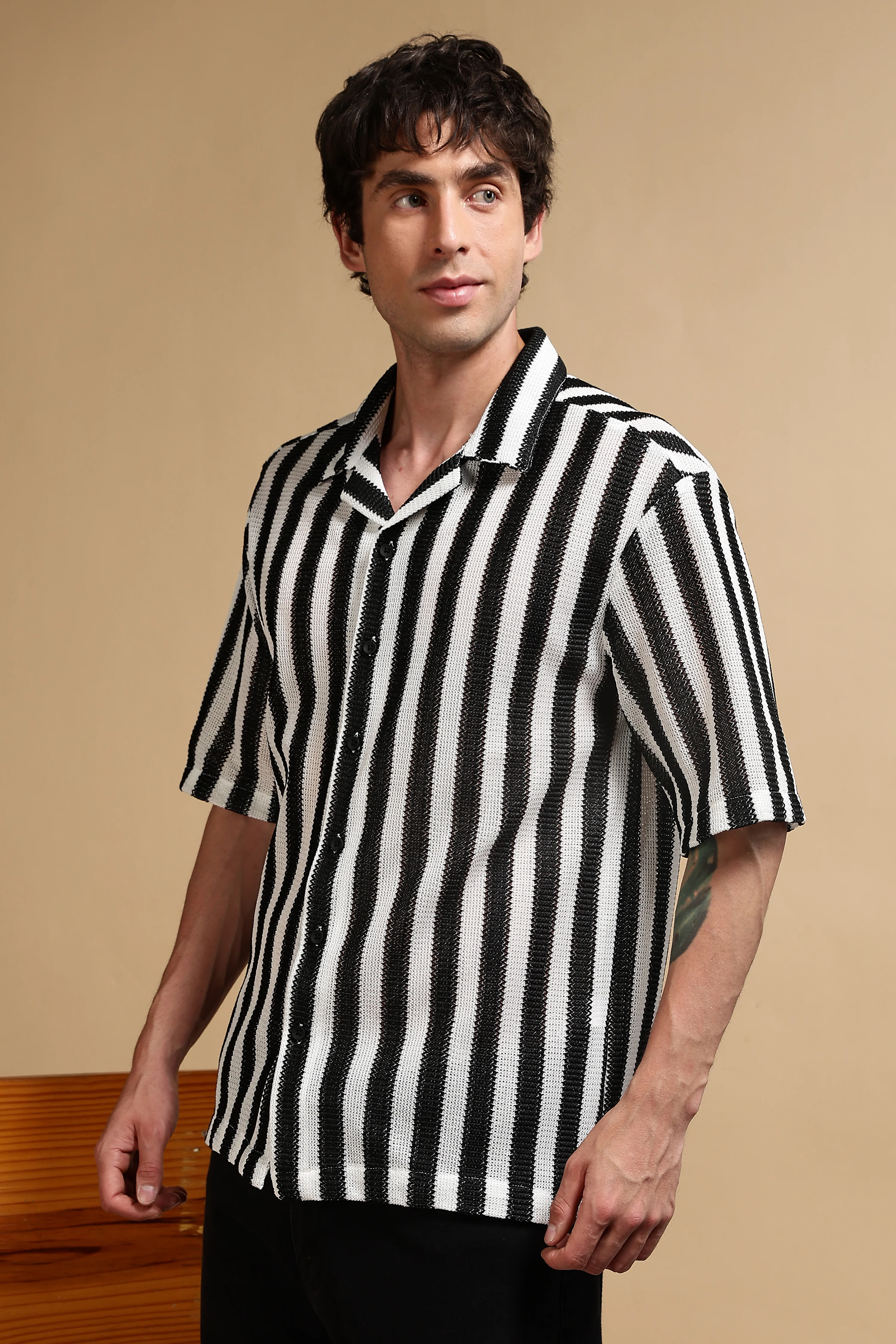 Men White Polyester Croatia Striped Shirt - Image 5