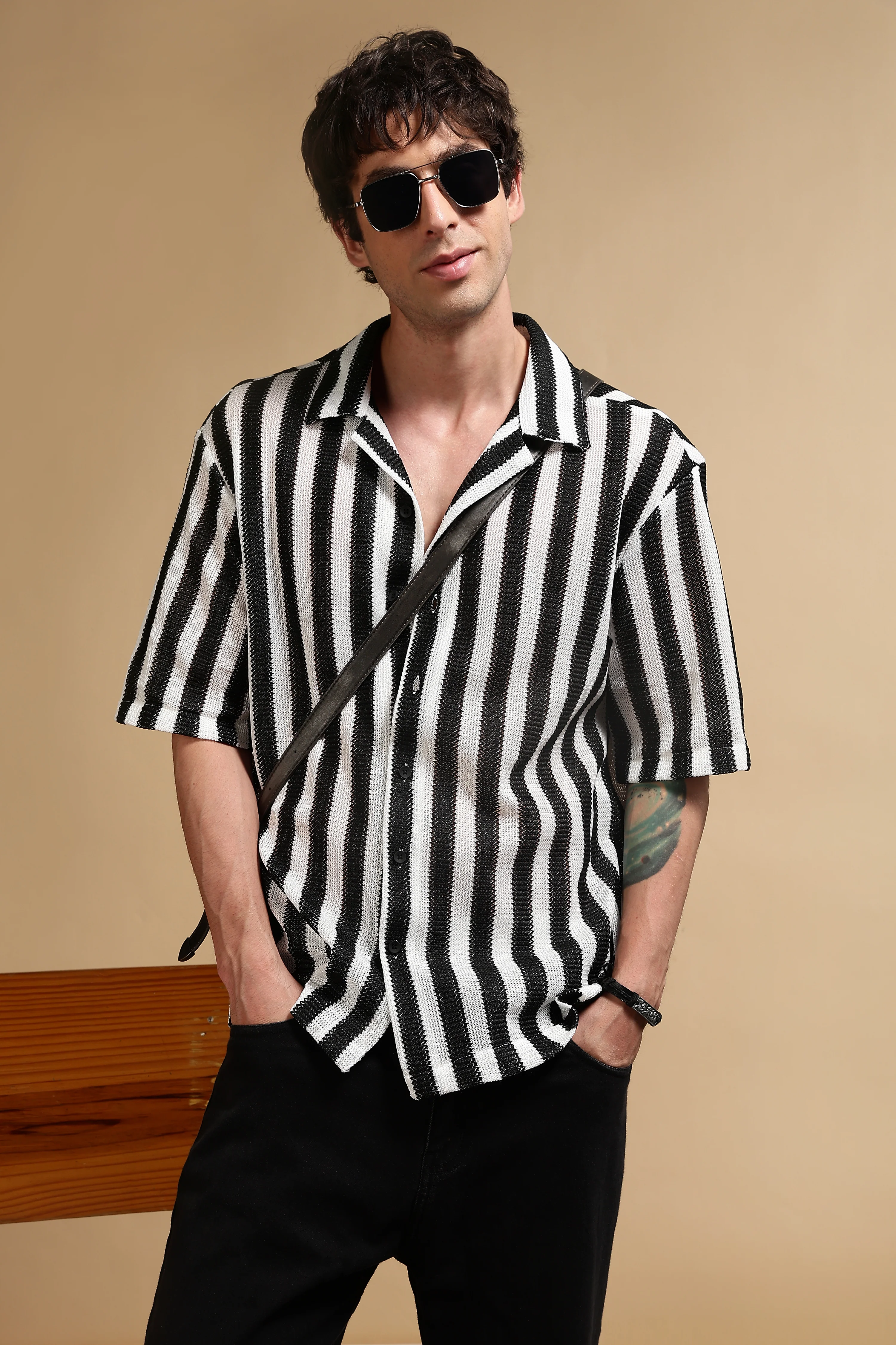 Men White Polyester Croatia Striped Shirt - Image 6
