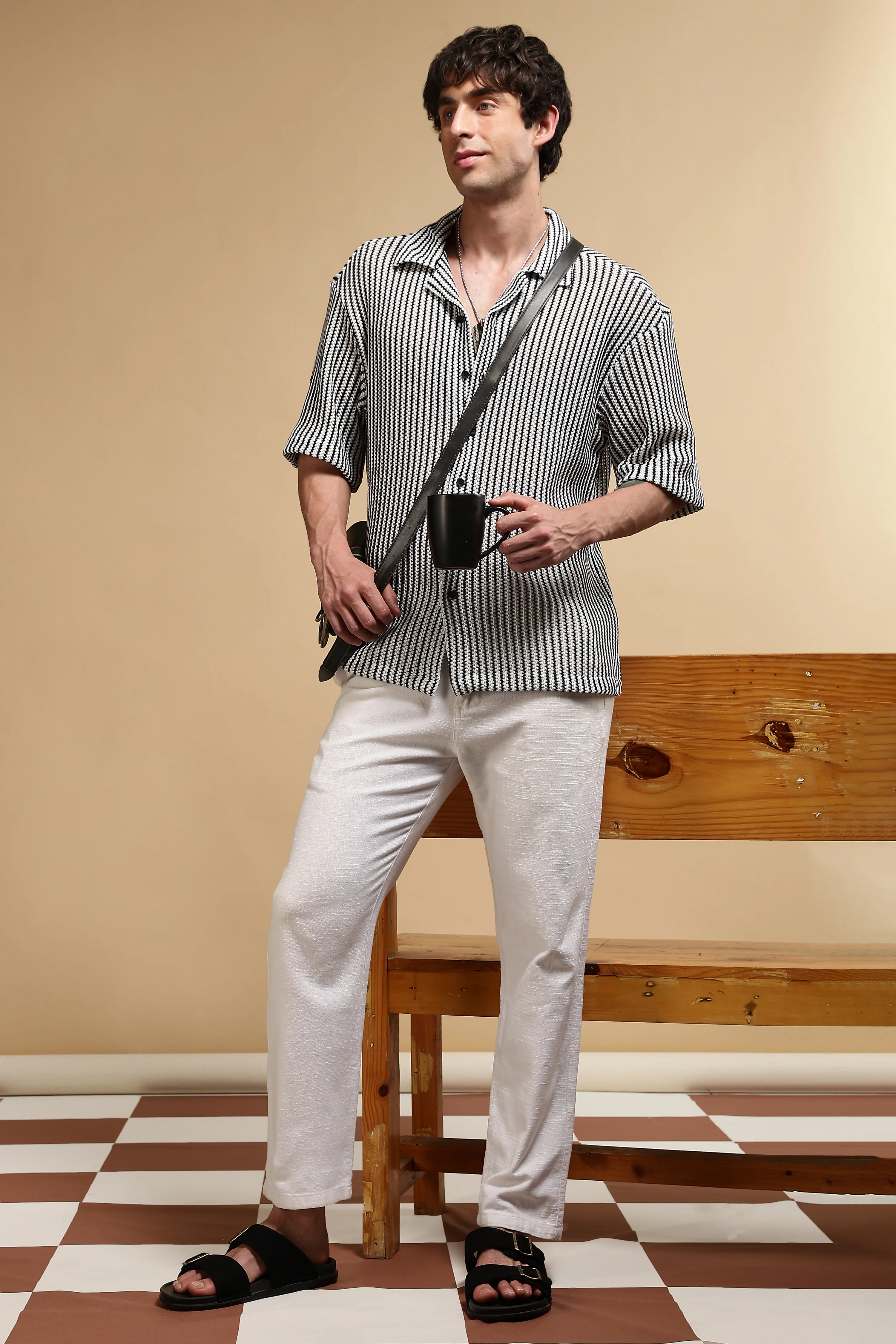 Men White Polyester Relaxed Fit Shirt - Image 2