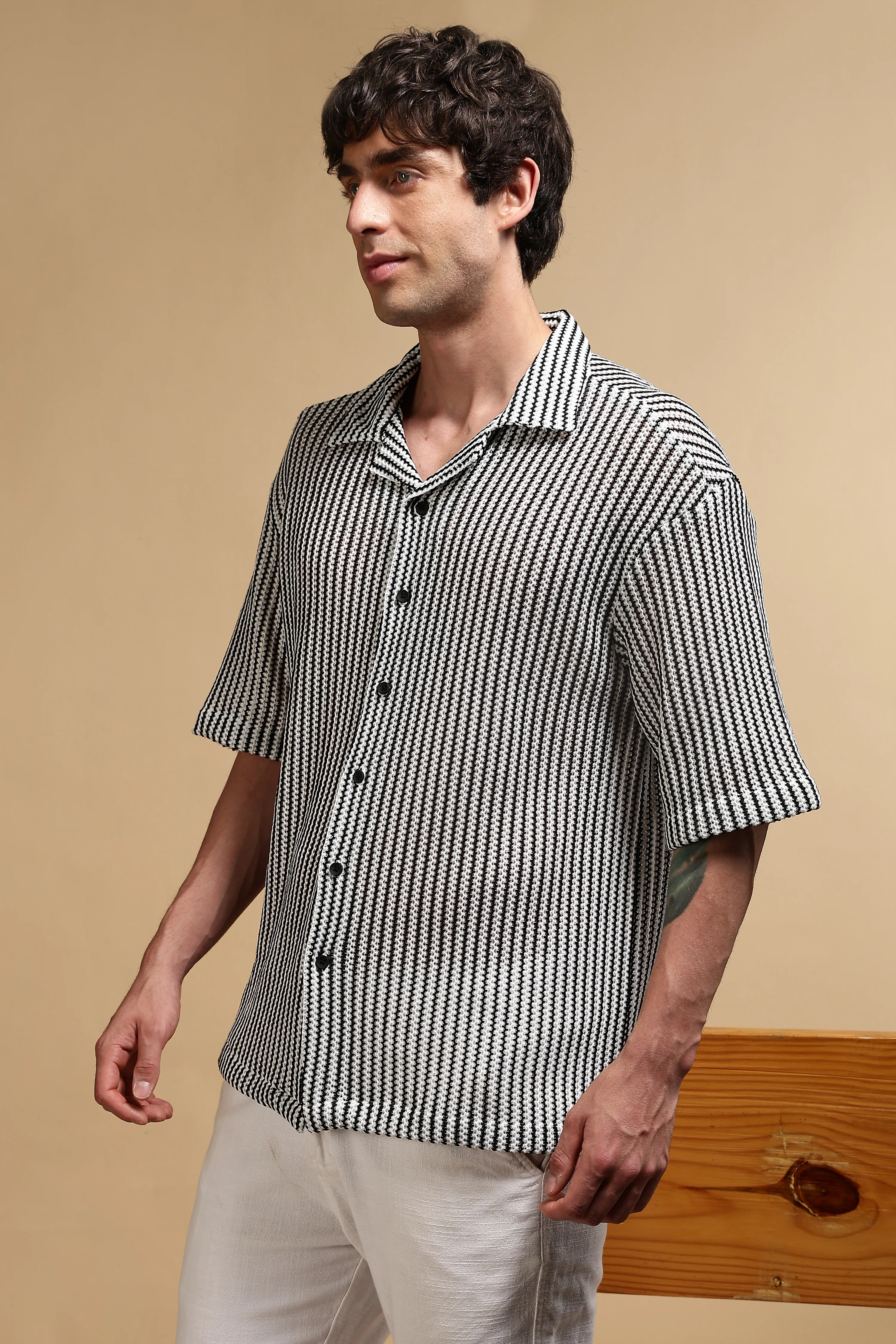 Men White Polyester Relaxed Fit Shirt - Image 5
