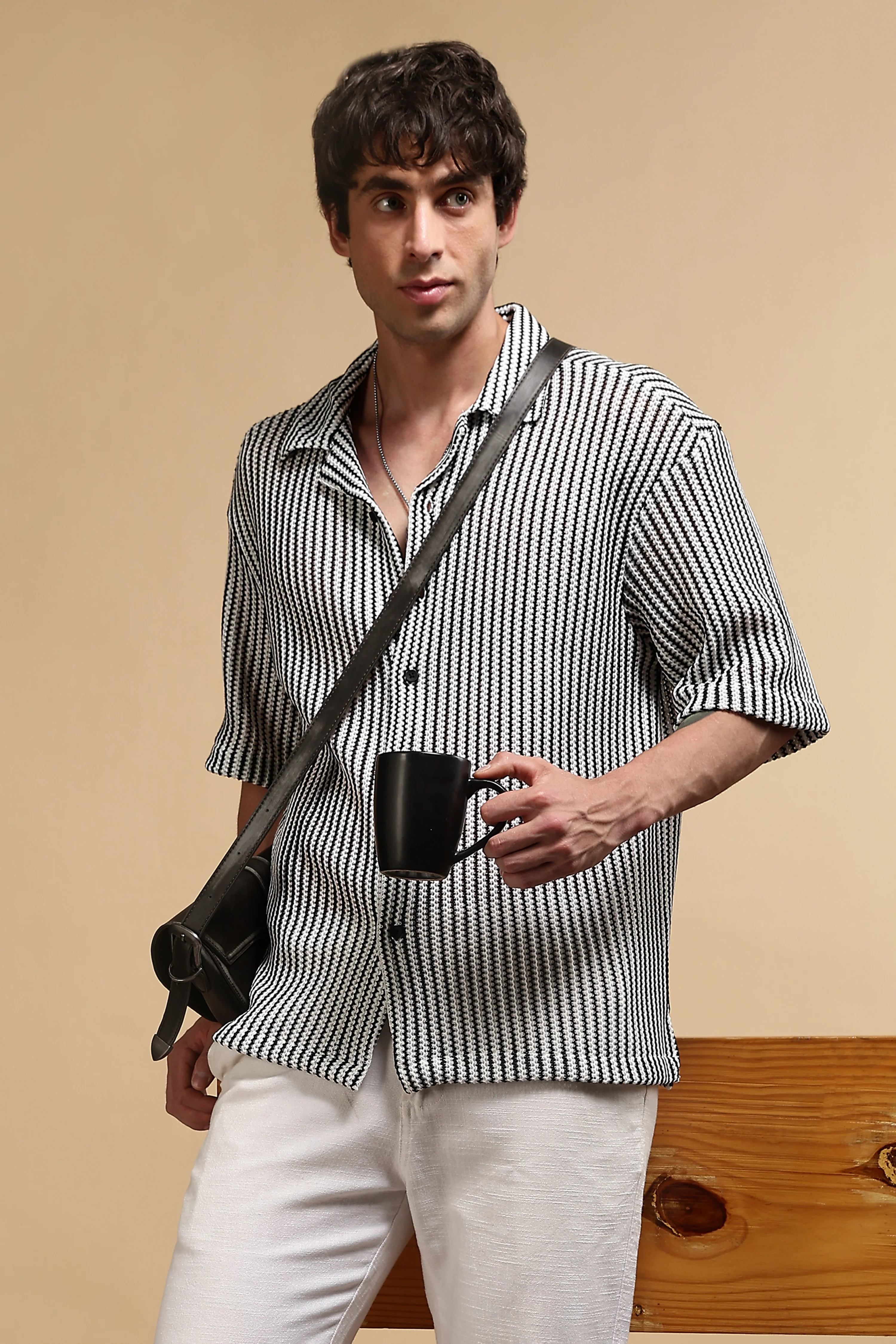 Men White Polyester Relaxed Fit Shirt - Image 9