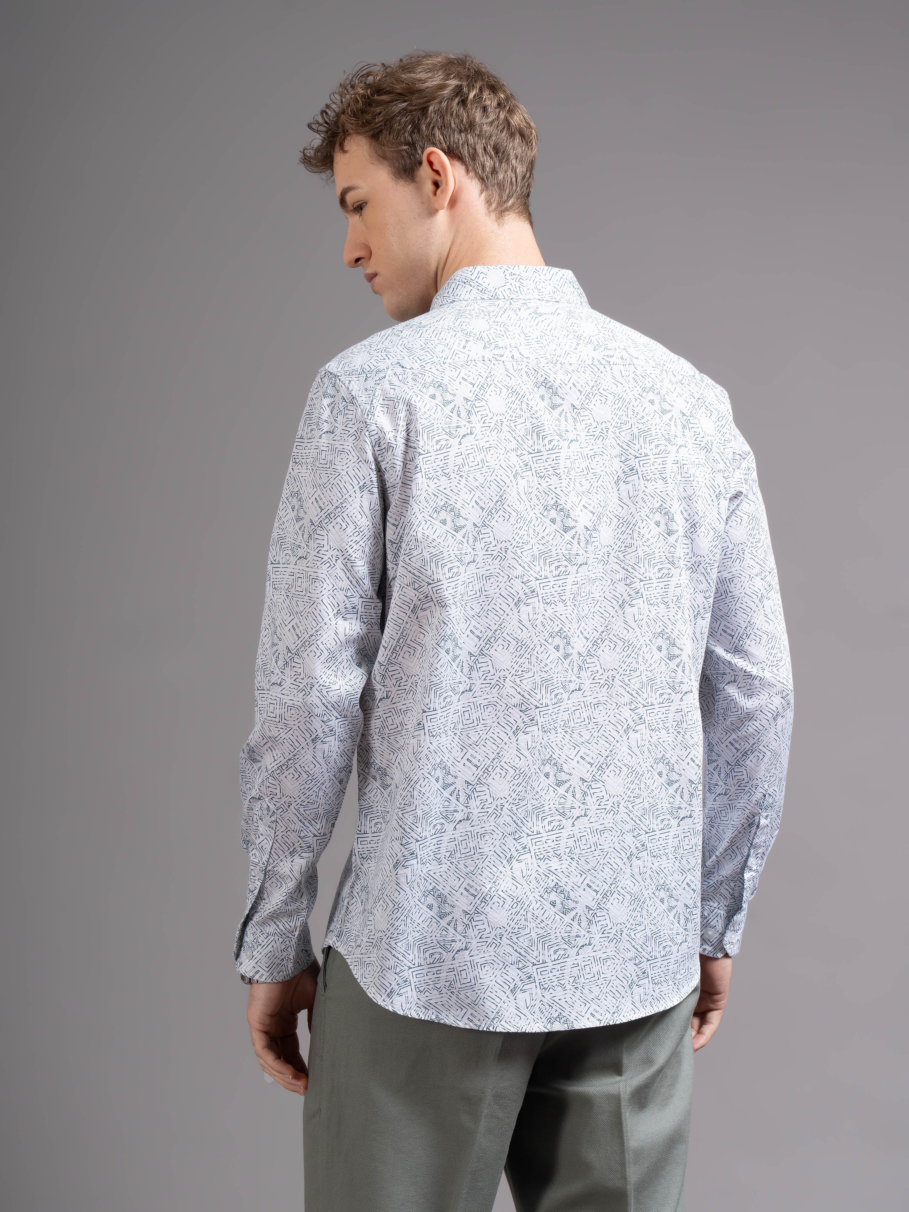 Men White Printed Shirt - Image 3