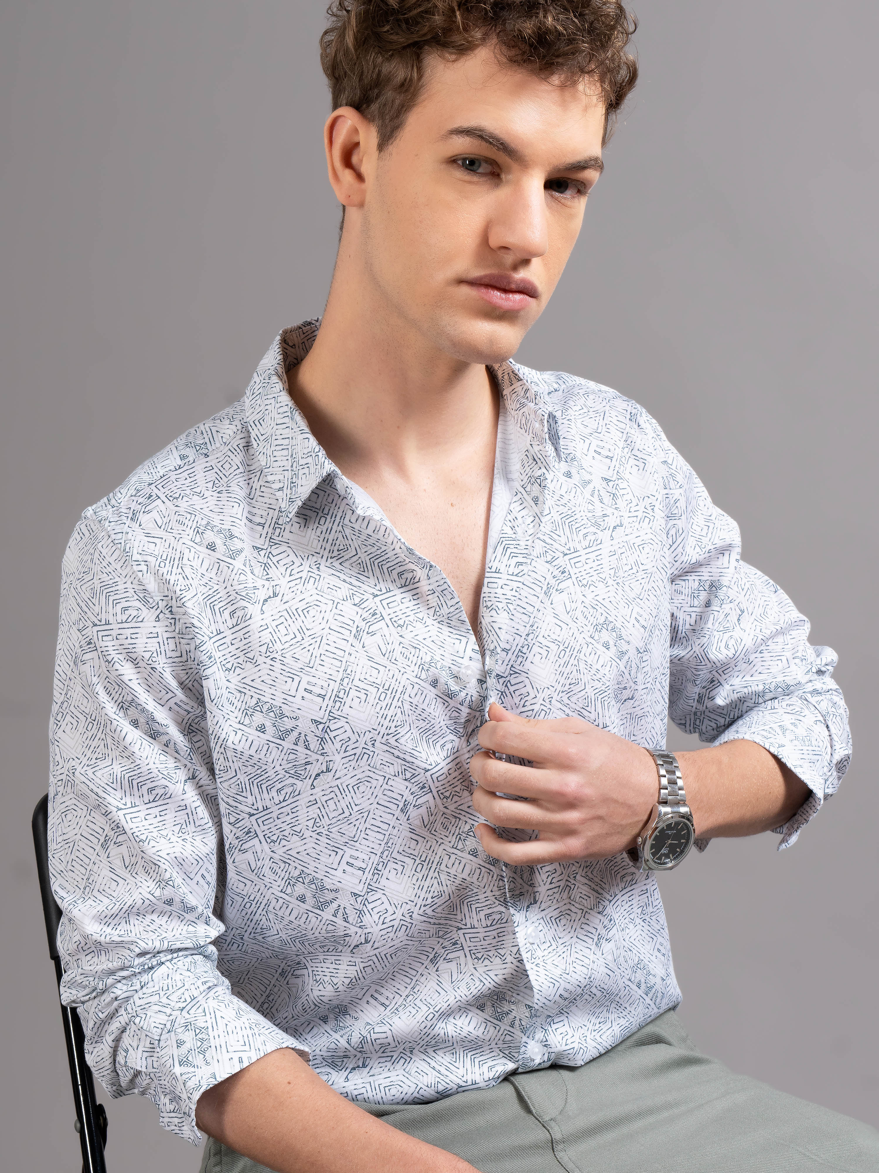 Men White Printed Shirt - Image 4