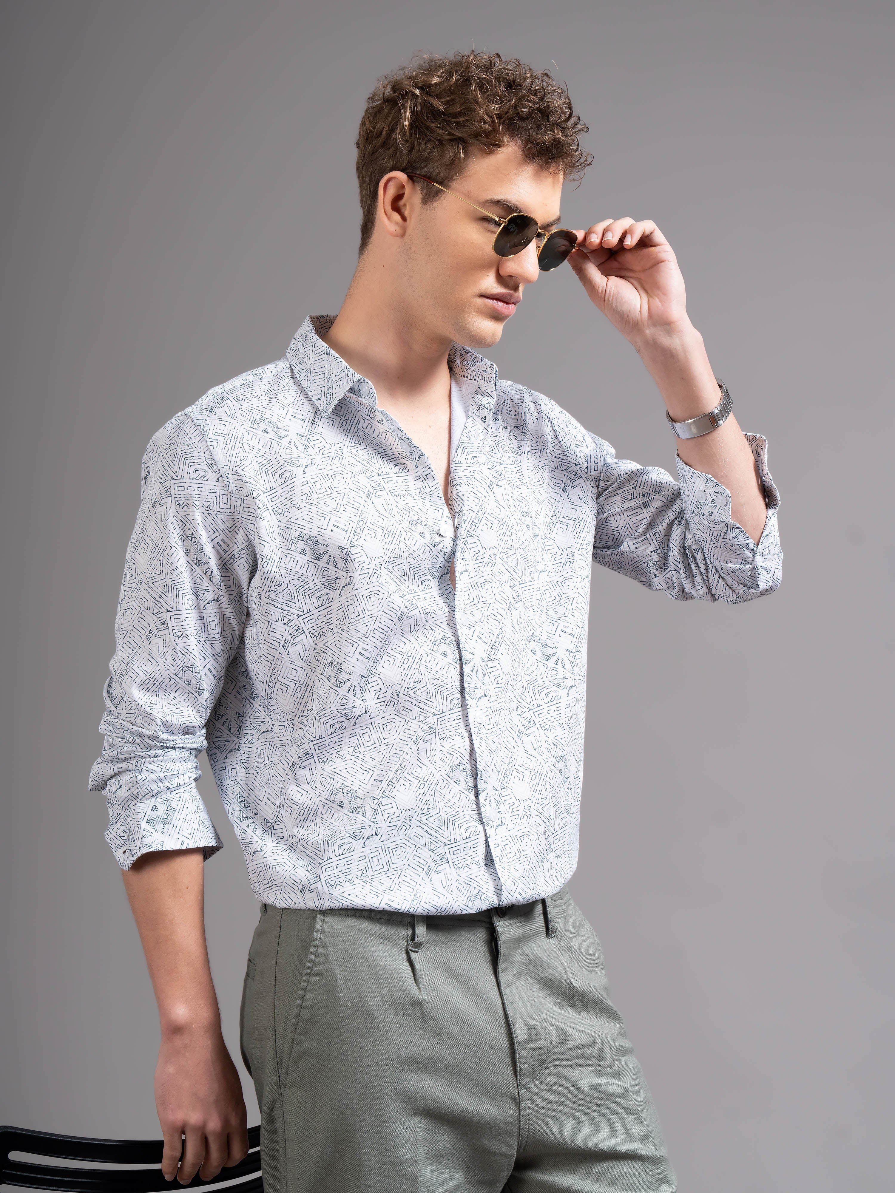 Men White Printed Shirt - Image 5