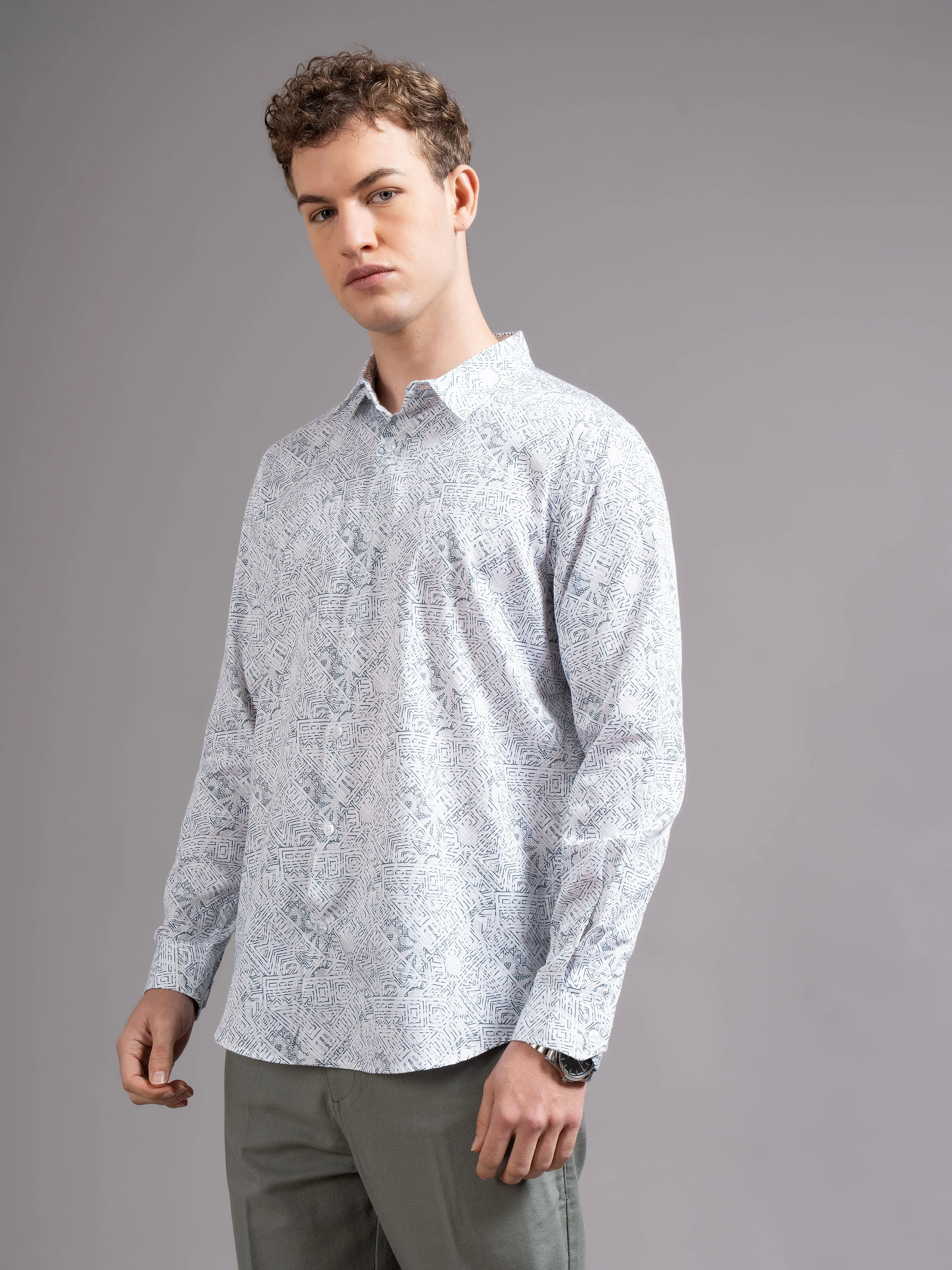 Men White Printed Shirt - Image 6