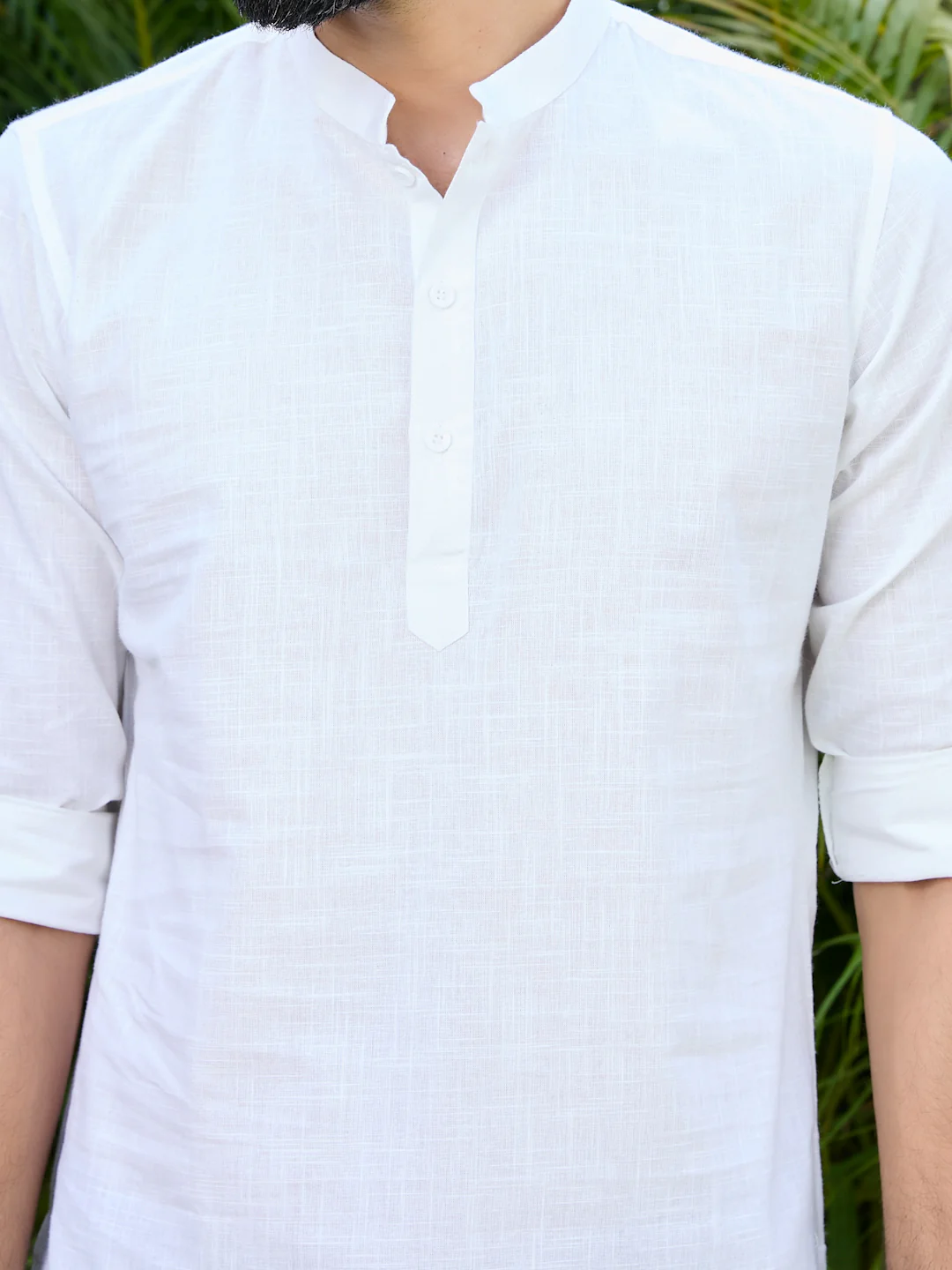 Men White Pure Cotton Slub Short Kurta - Image 2