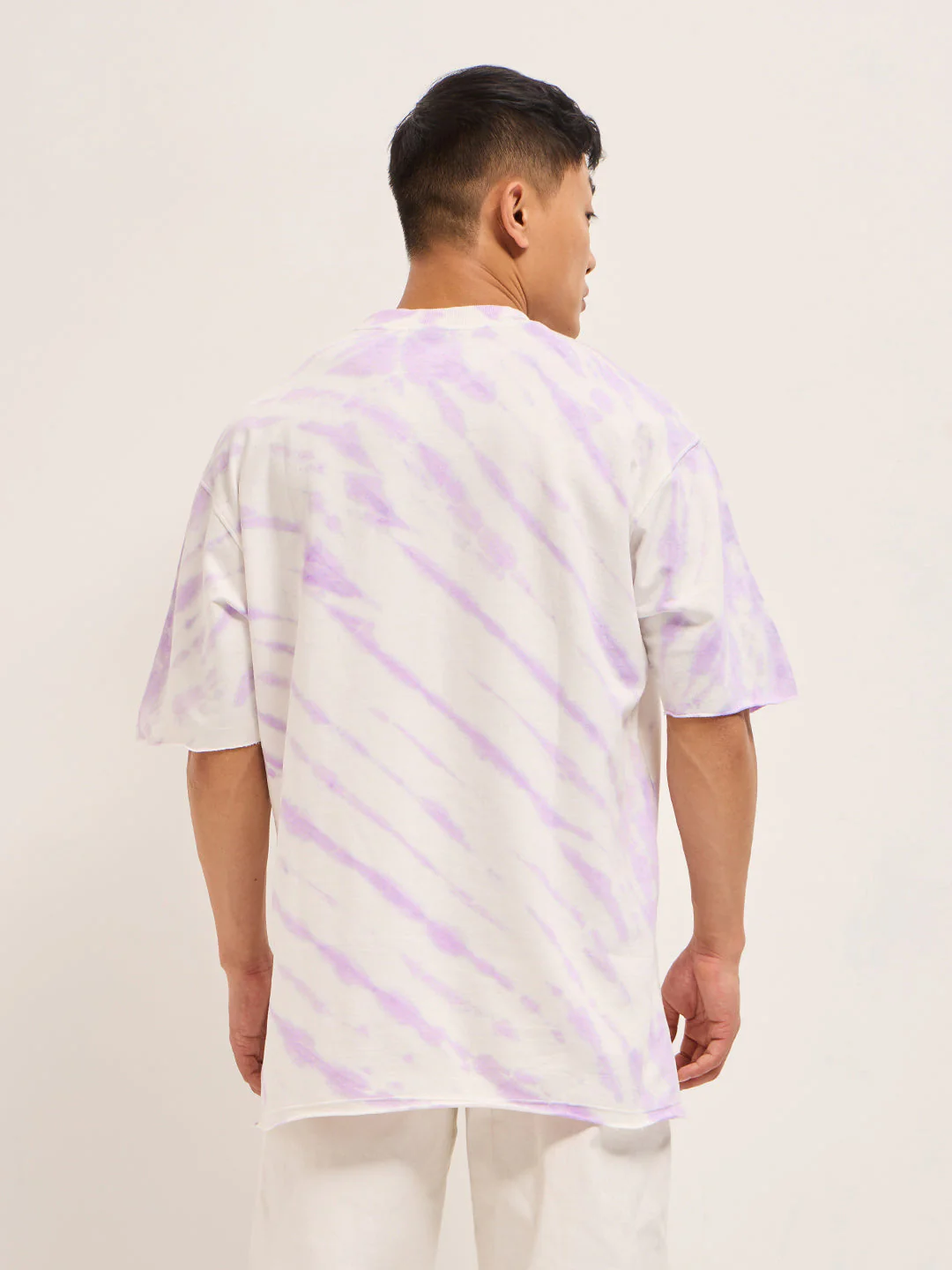 Men White & Purple Tie-Dye Oversized Crew Neck T-Shirt - Image 2