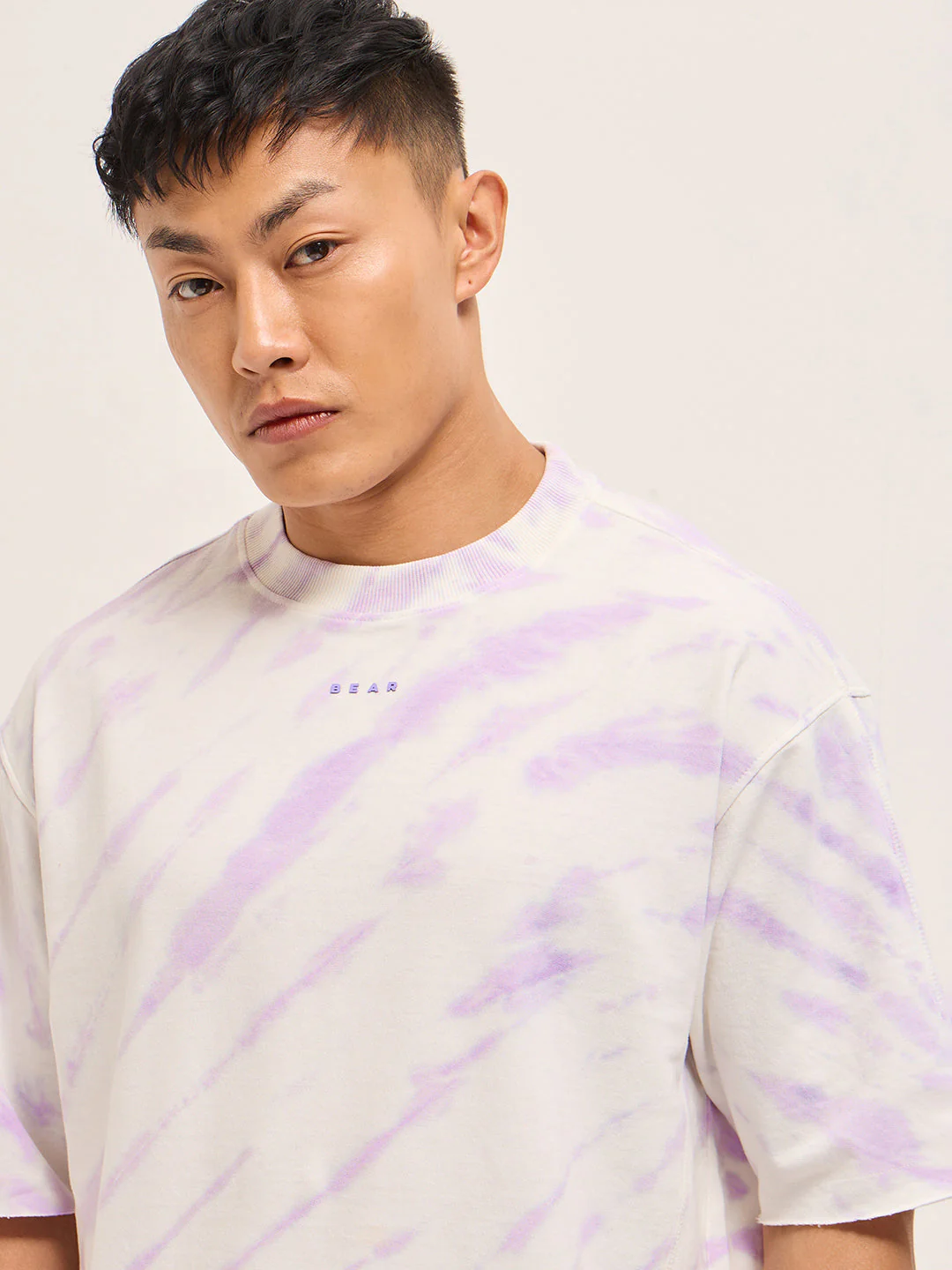 Men White & Purple Tie-Dye Oversized Crew Neck T-Shirt - Image 5