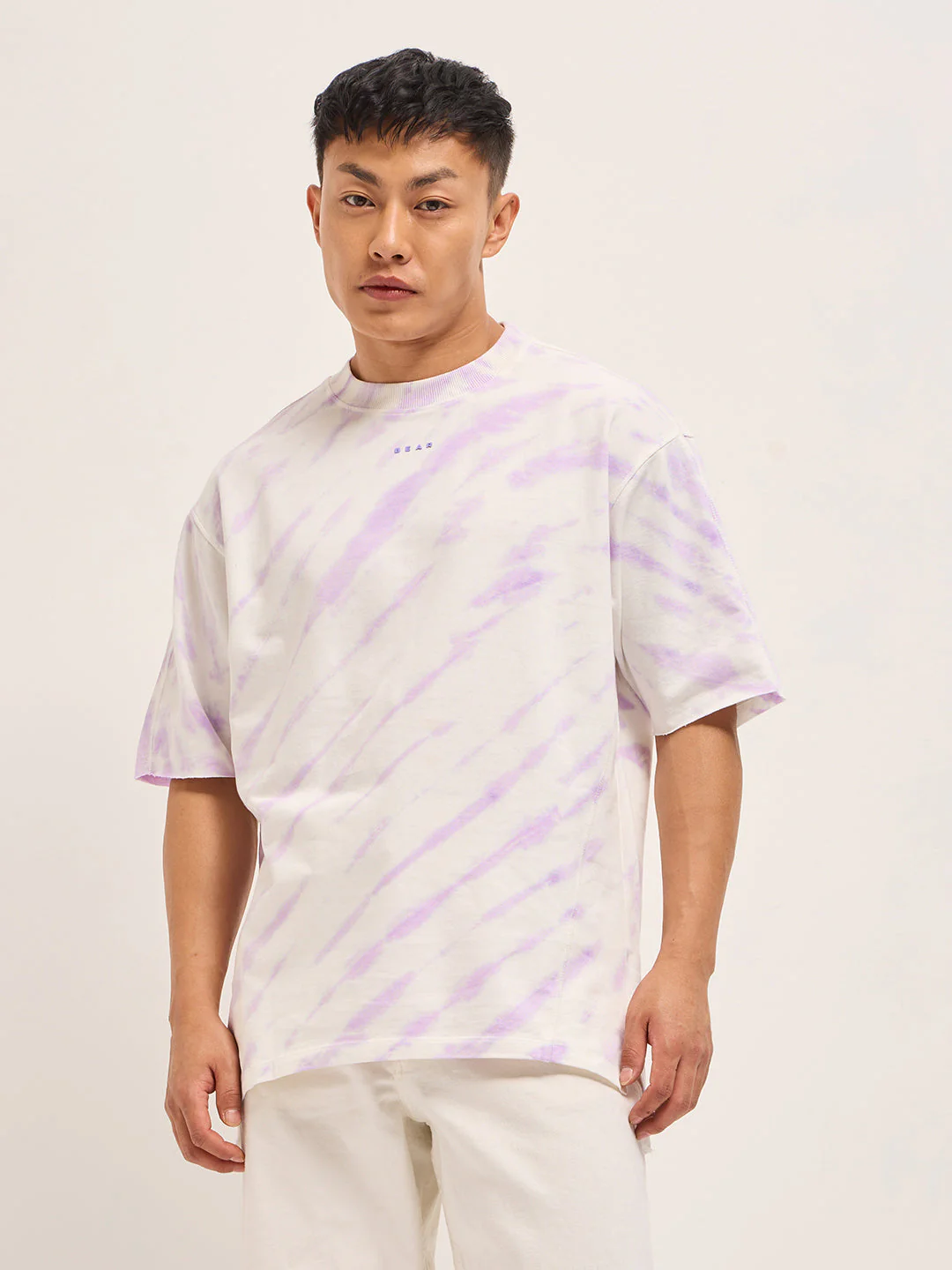 Men White & Purple Tie-Dye Oversized Crew Neck T-Shirt - Image 6