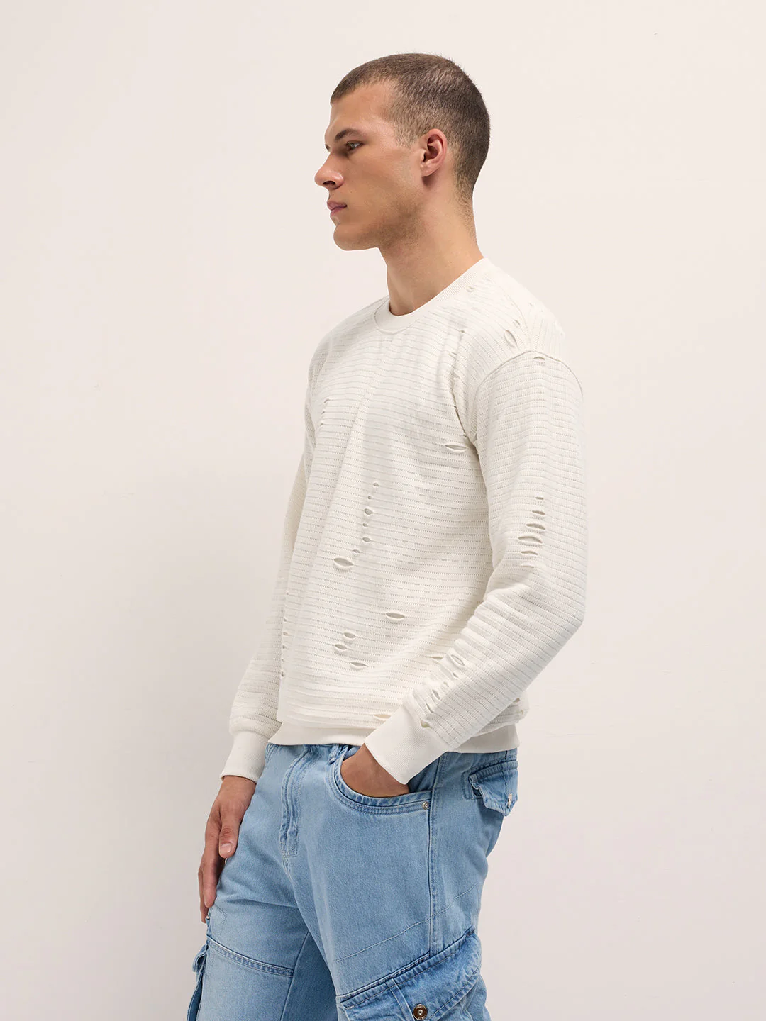 Men White Regular Fit Crew Neck T-Shirt - Image 3