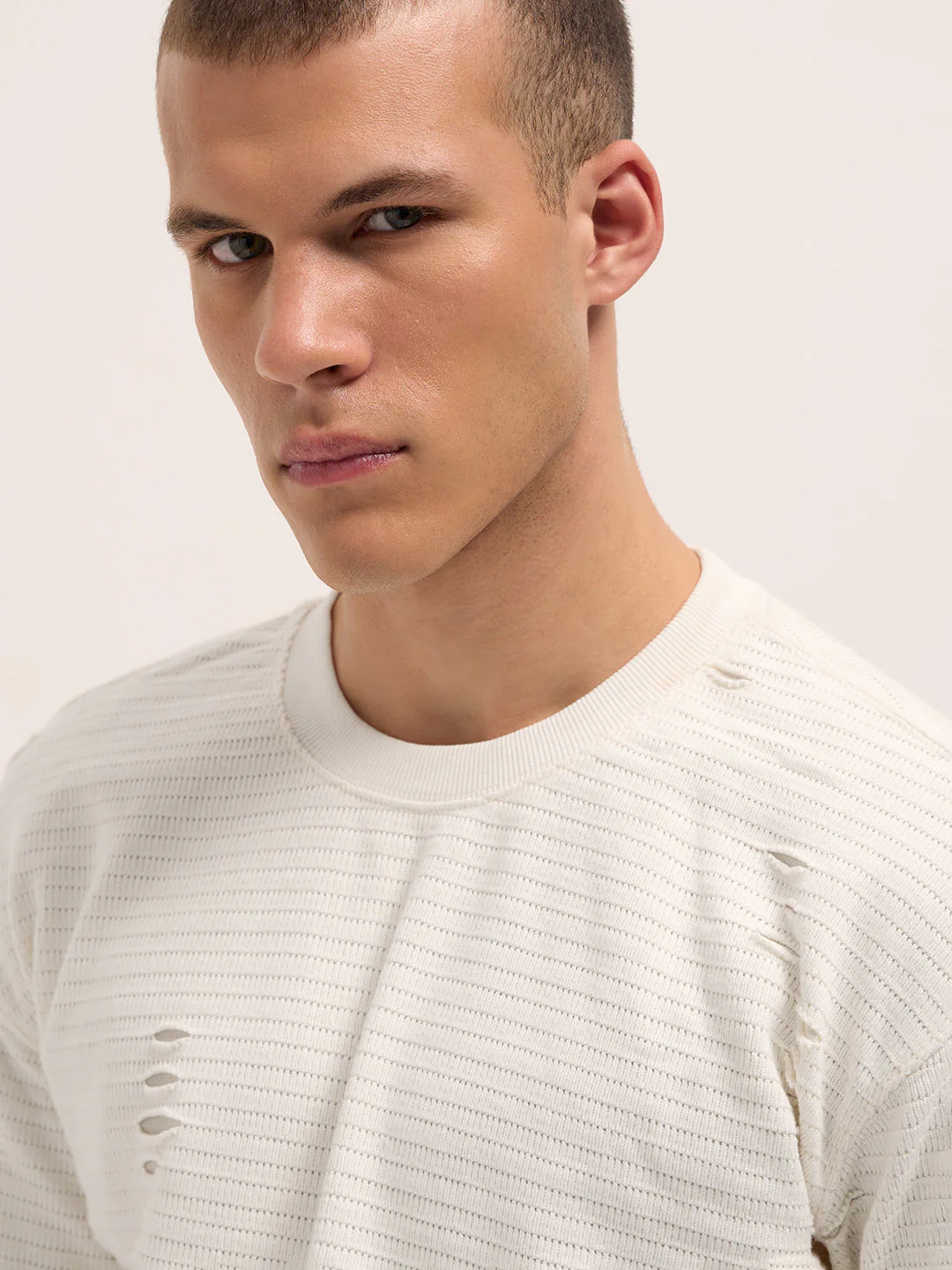 Men White Regular Fit Crew Neck T-Shirt - Image 5