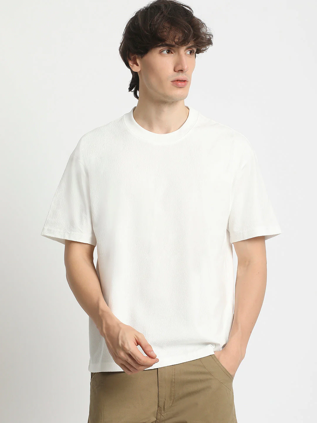 Men  White Regular Fit Crew Neck T-Shirt - Image 2