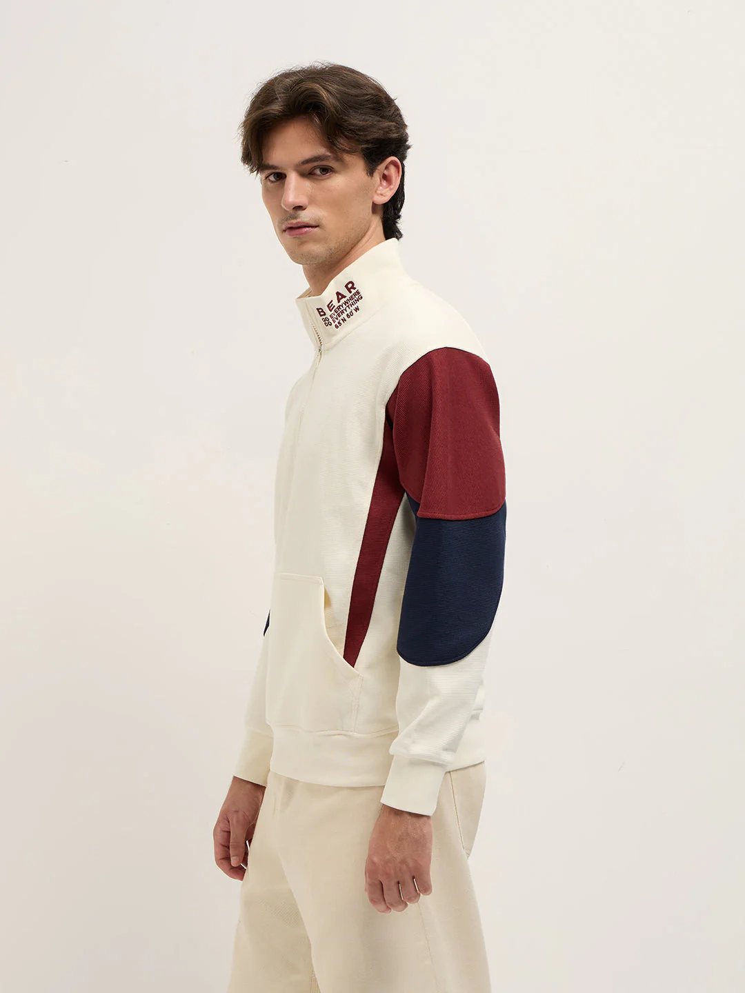 Men White Regular Fit High Neck T-Shirt - Image 3