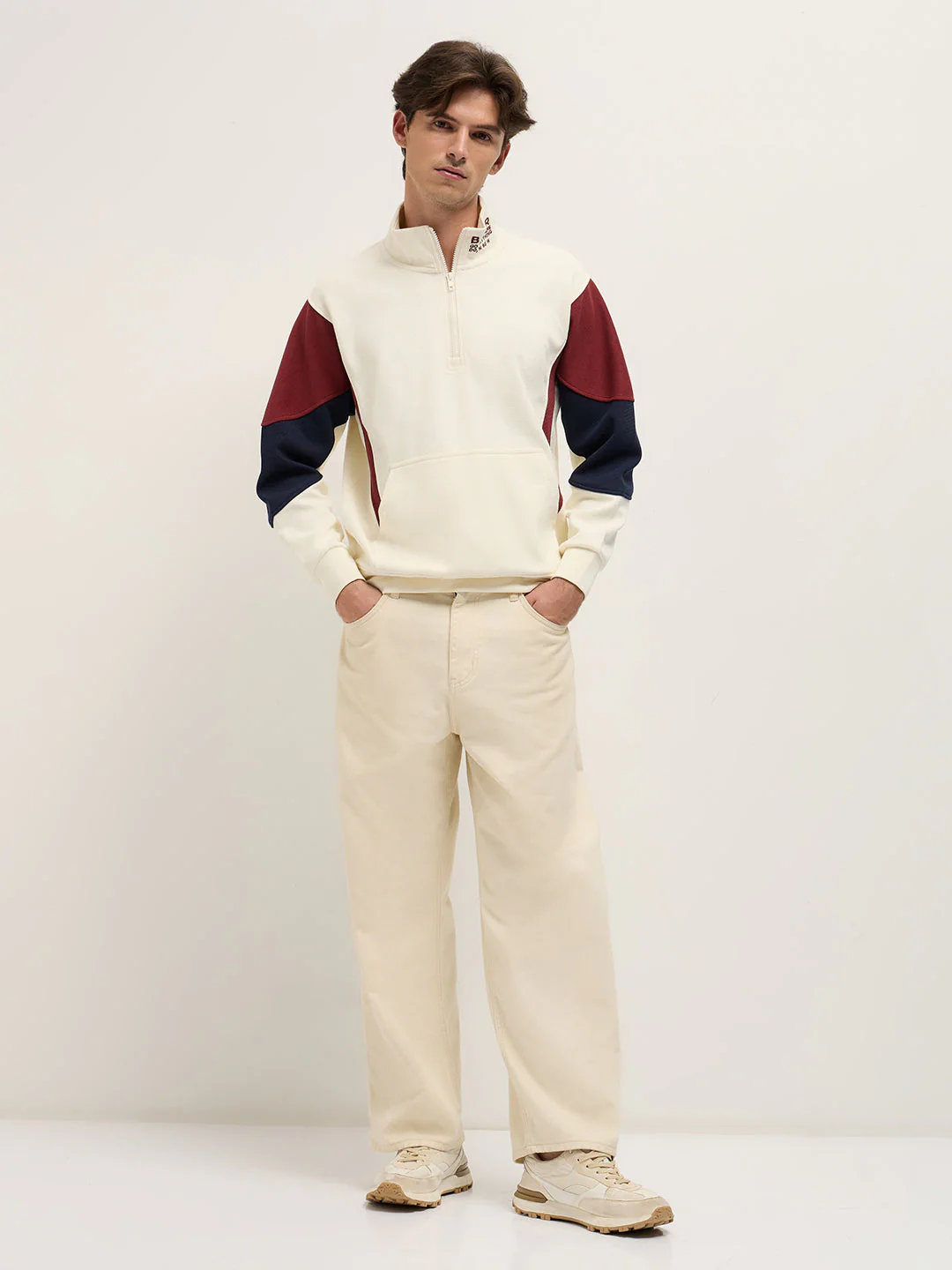 Men White Regular Fit High Neck T-Shirt - Image 4