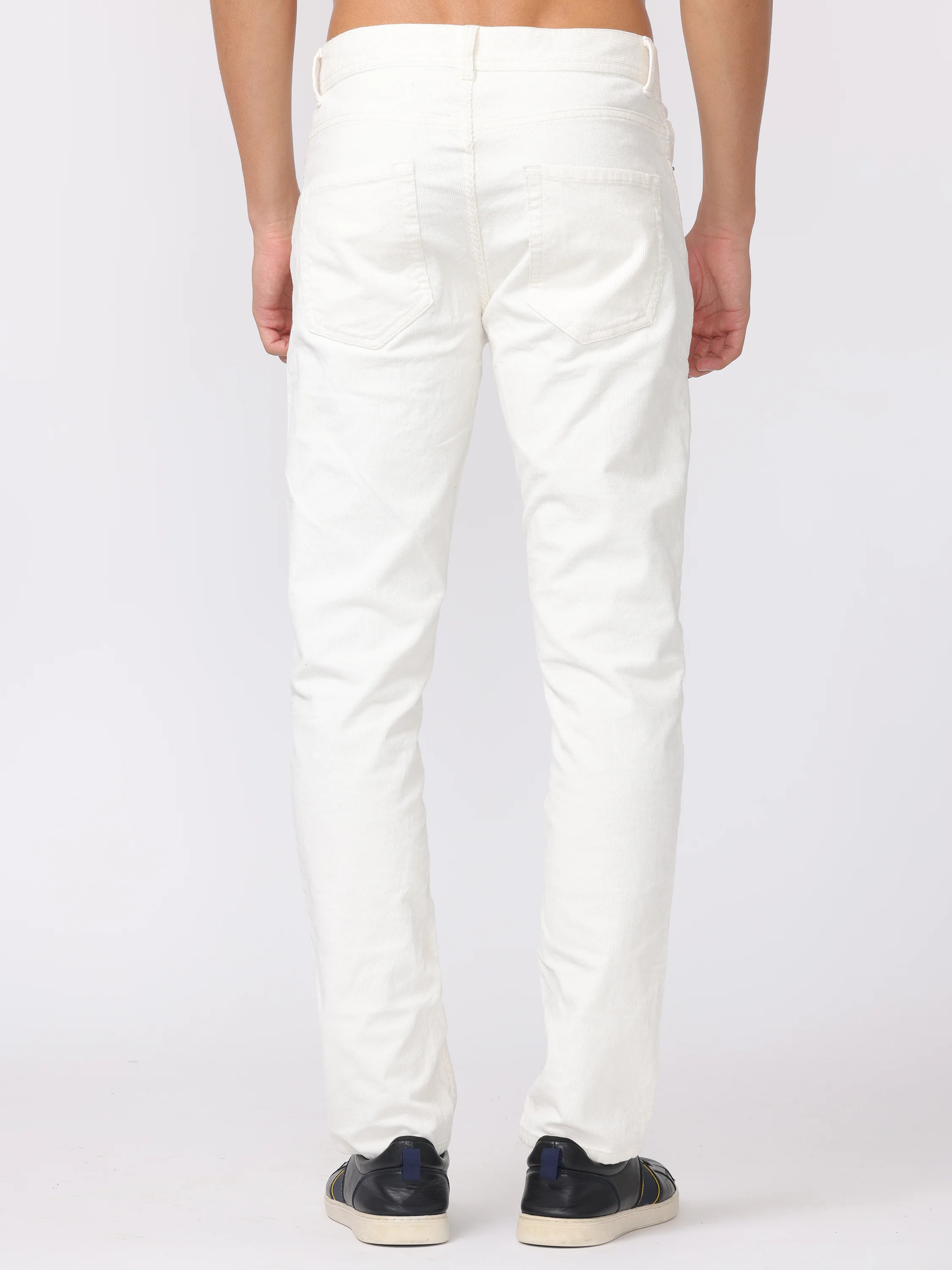 Men White Regular Fit Corduroy Pants - Image 5