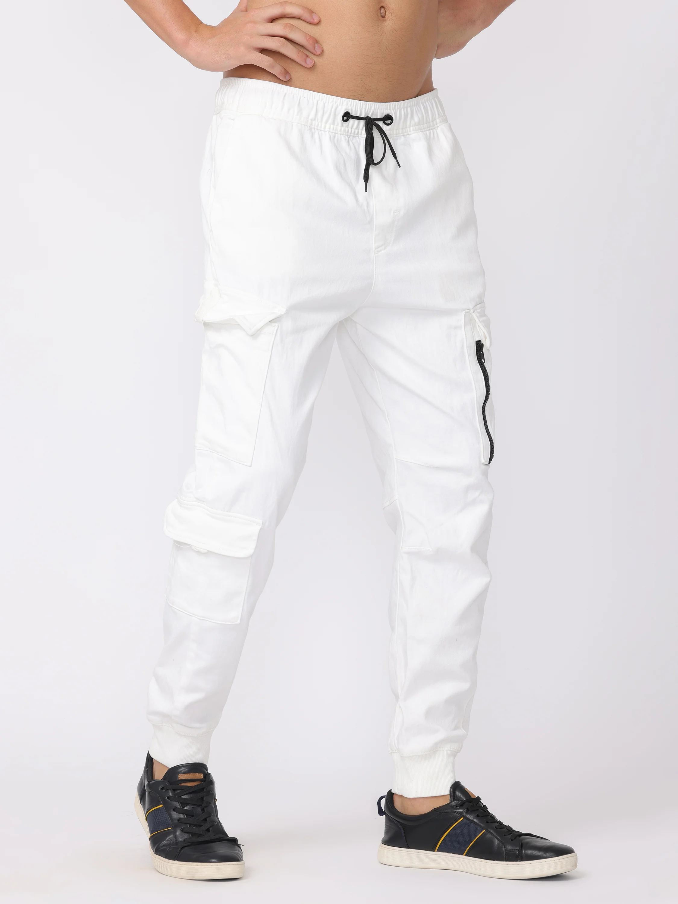 Men White Regular Fit Cargo Pants - Image 5