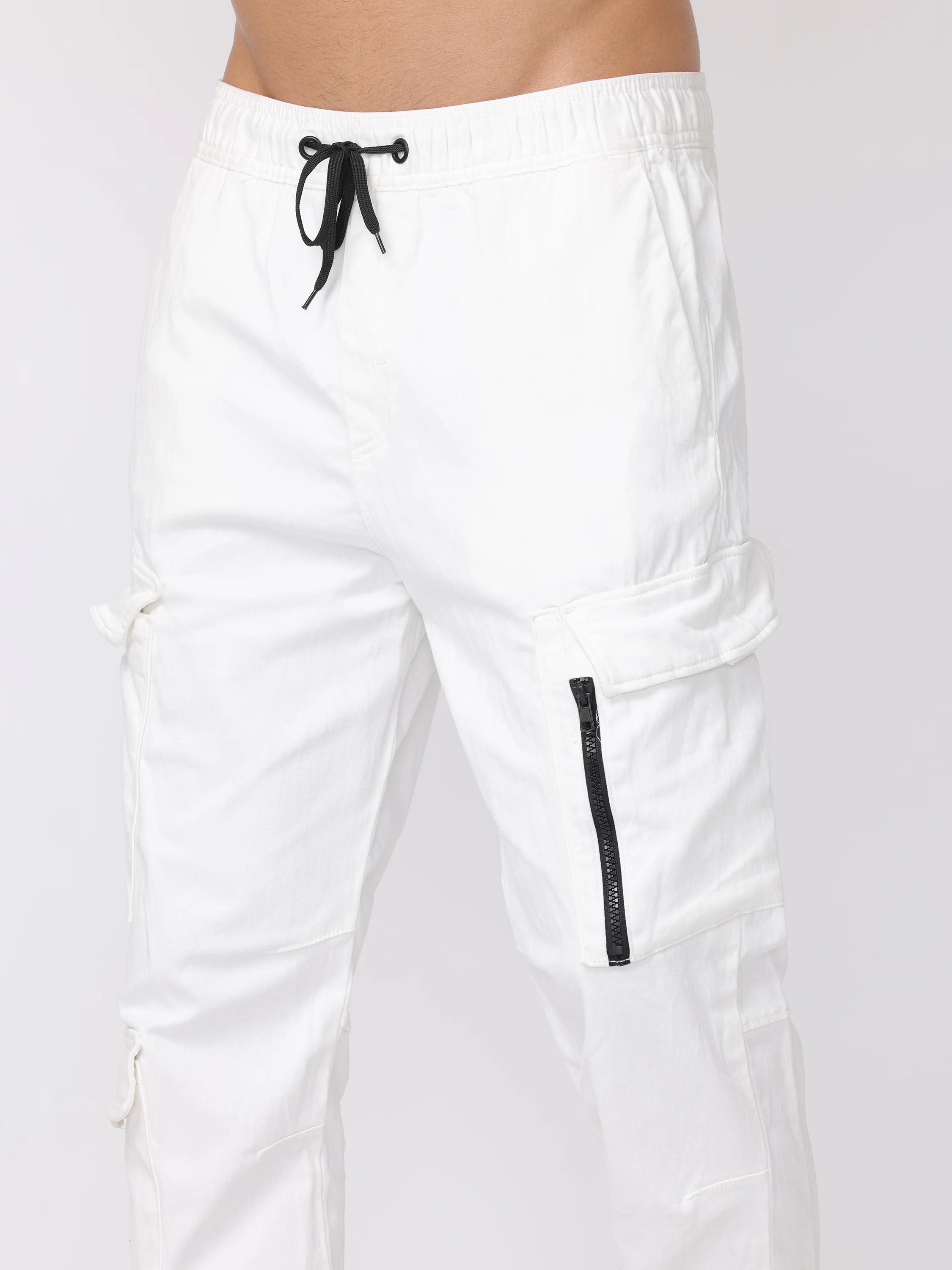 Men White Regular Fit Cargo Pants - Image 6