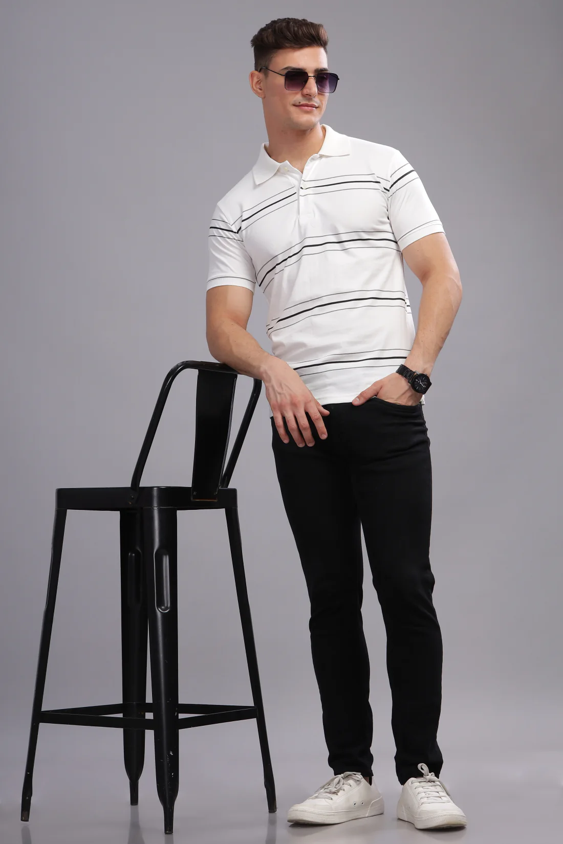 Men White Regular Fit Polo T-Shirt - Image 5