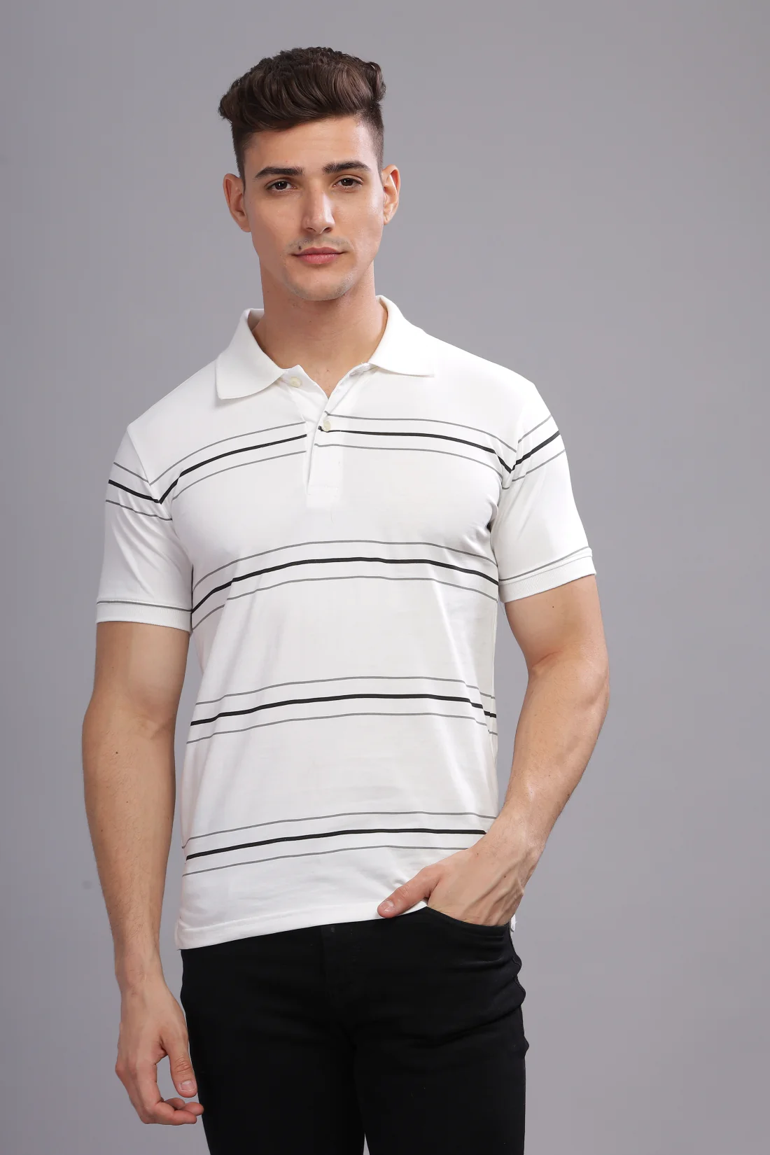 Men White Regular Fit Polo T-Shirt - Image 7