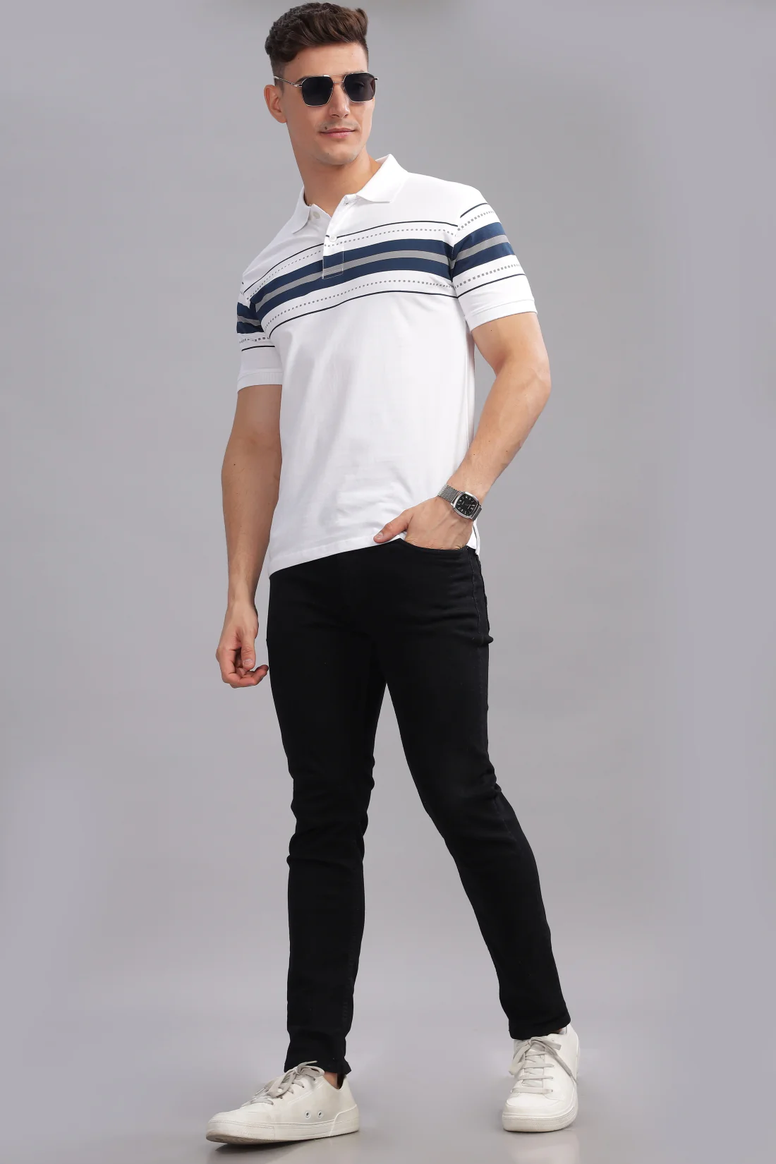 Men White Regular Fit Polo T-Shirt - Image 5