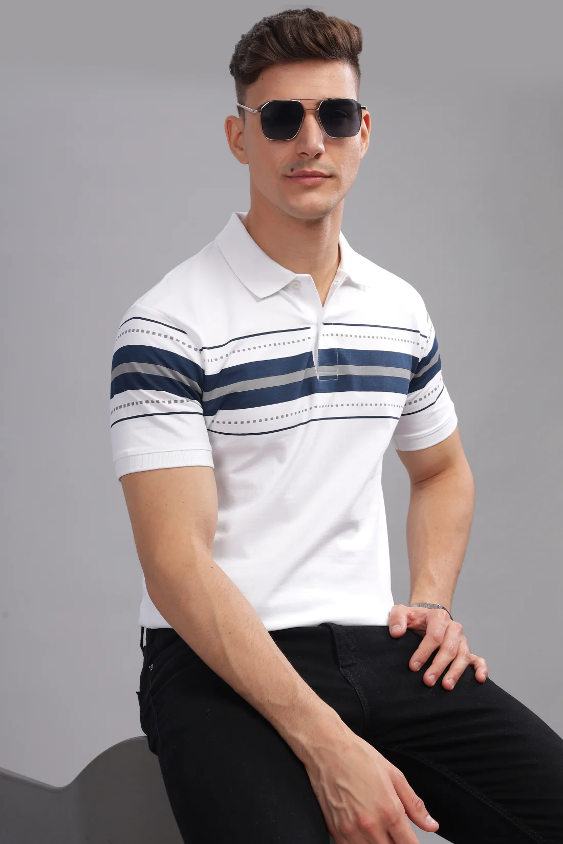 Men White Regular Fit Polo T-Shirt - Image 6