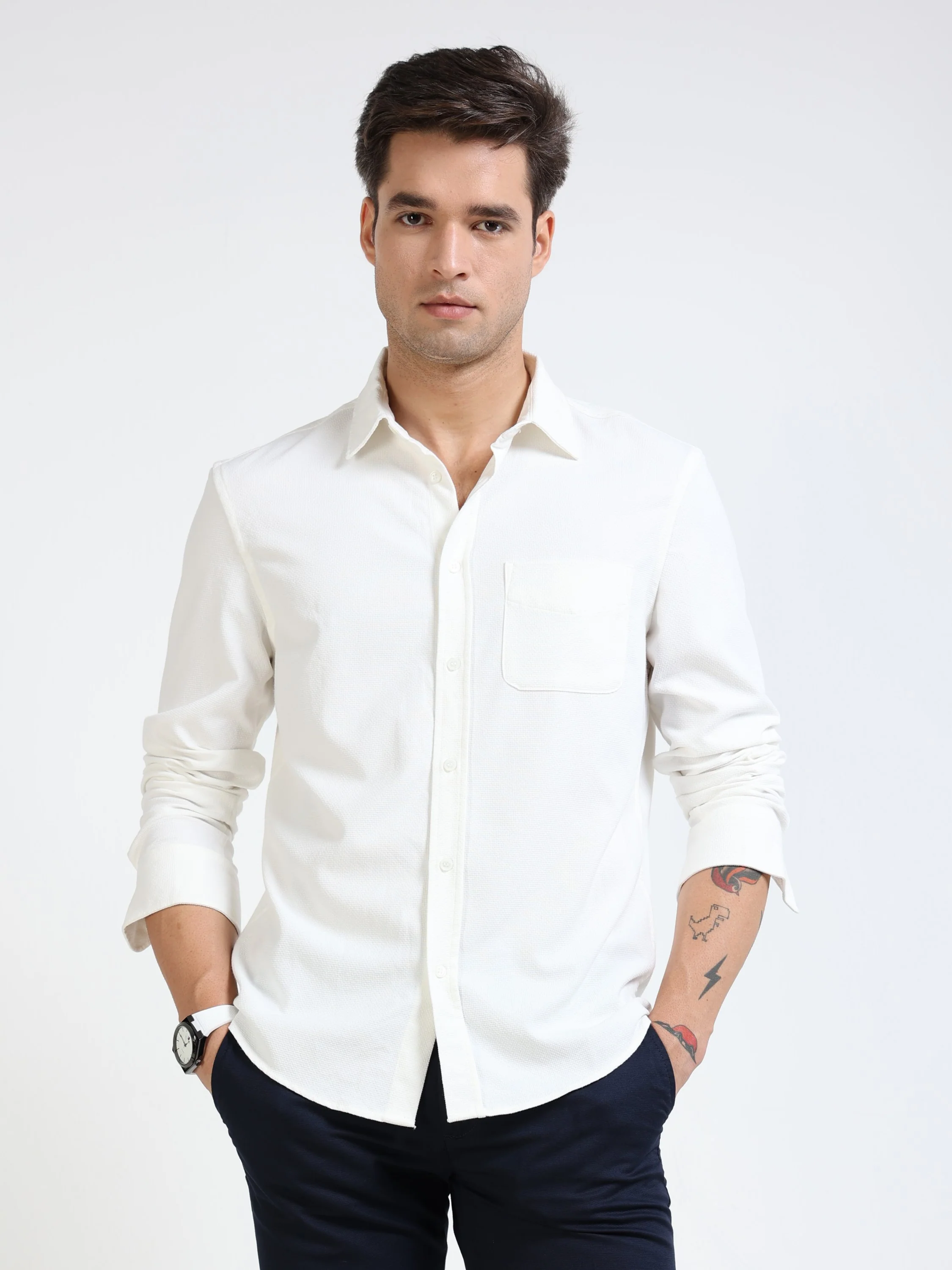 Men White Regular Fit Shirt - Image 2